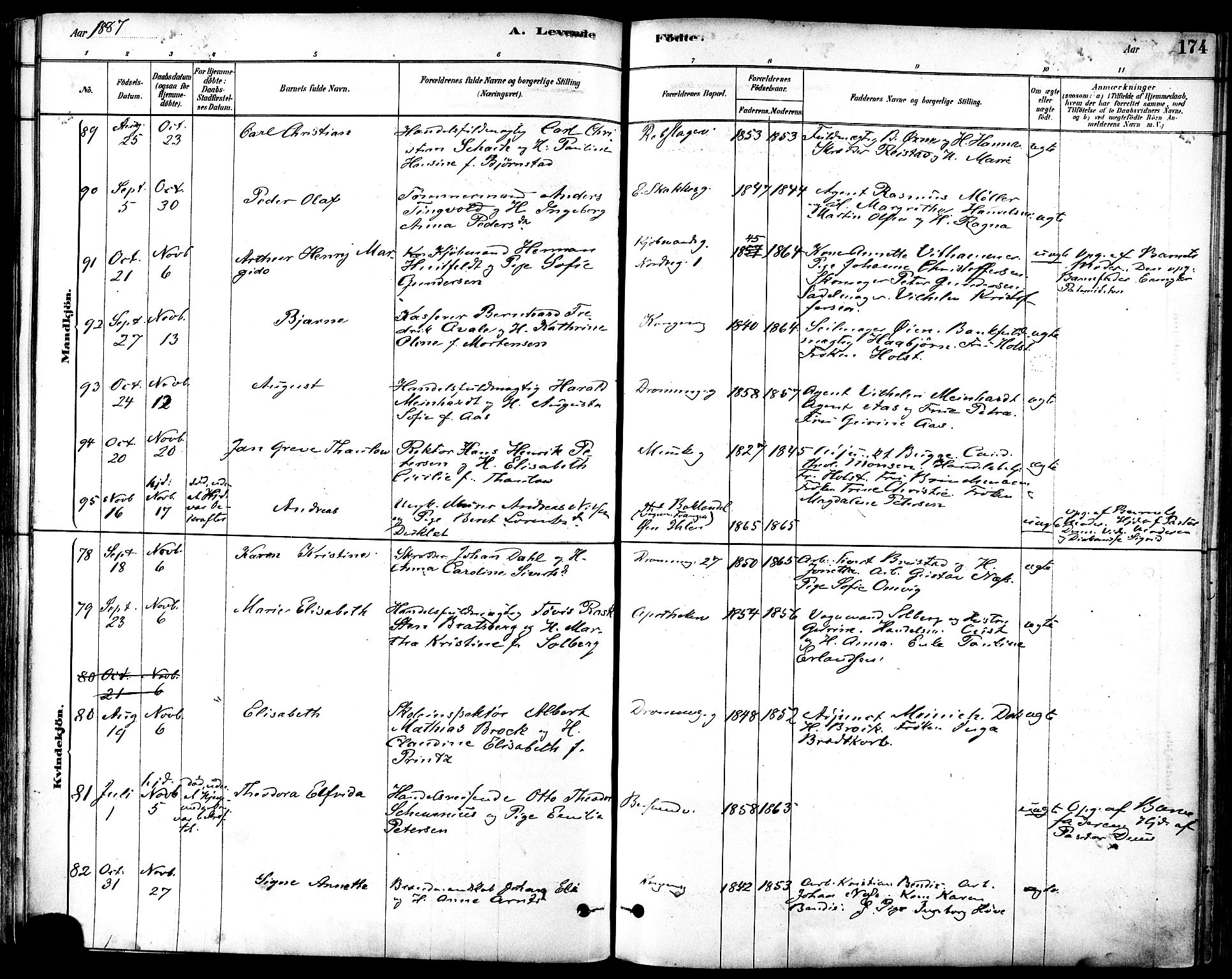 Ministerialprotokoller, klokkerbøker og fødselsregistre - Sør-Trøndelag, AV/SAT-A-1456/601/L0057: Parish register (official) no. 601A25, 1877-1891, p. 174