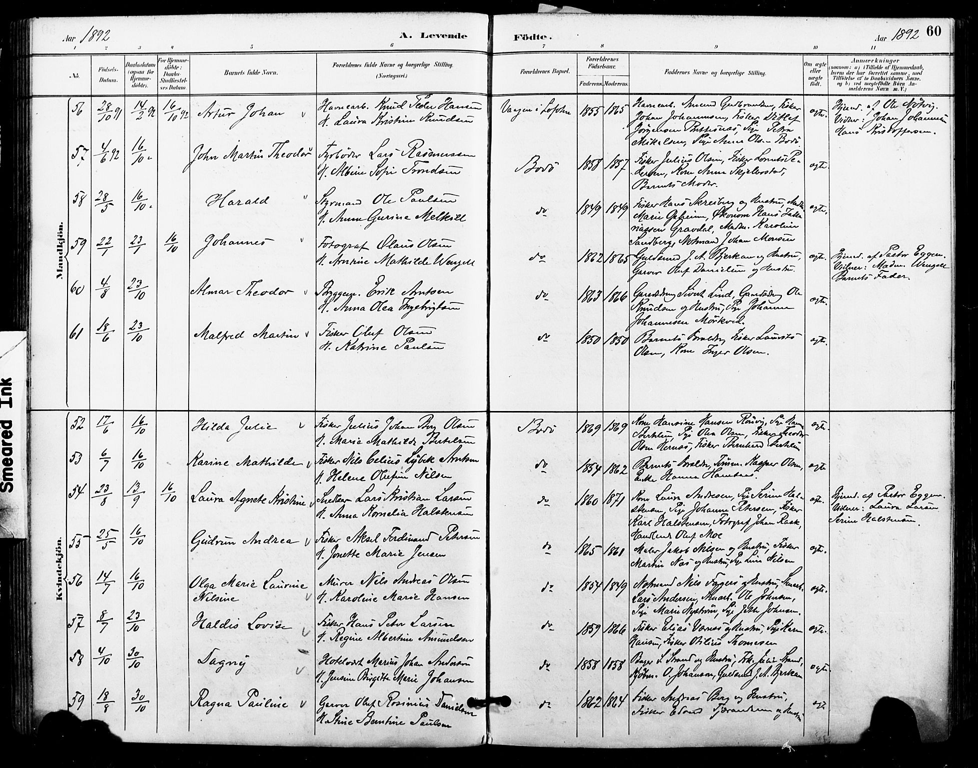 Ministerialprotokoller, klokkerbøker og fødselsregistre - Nordland, SAT/A-1459/801/L0010: Parish register (official) no. 801A10, 1888-1899, p. 60