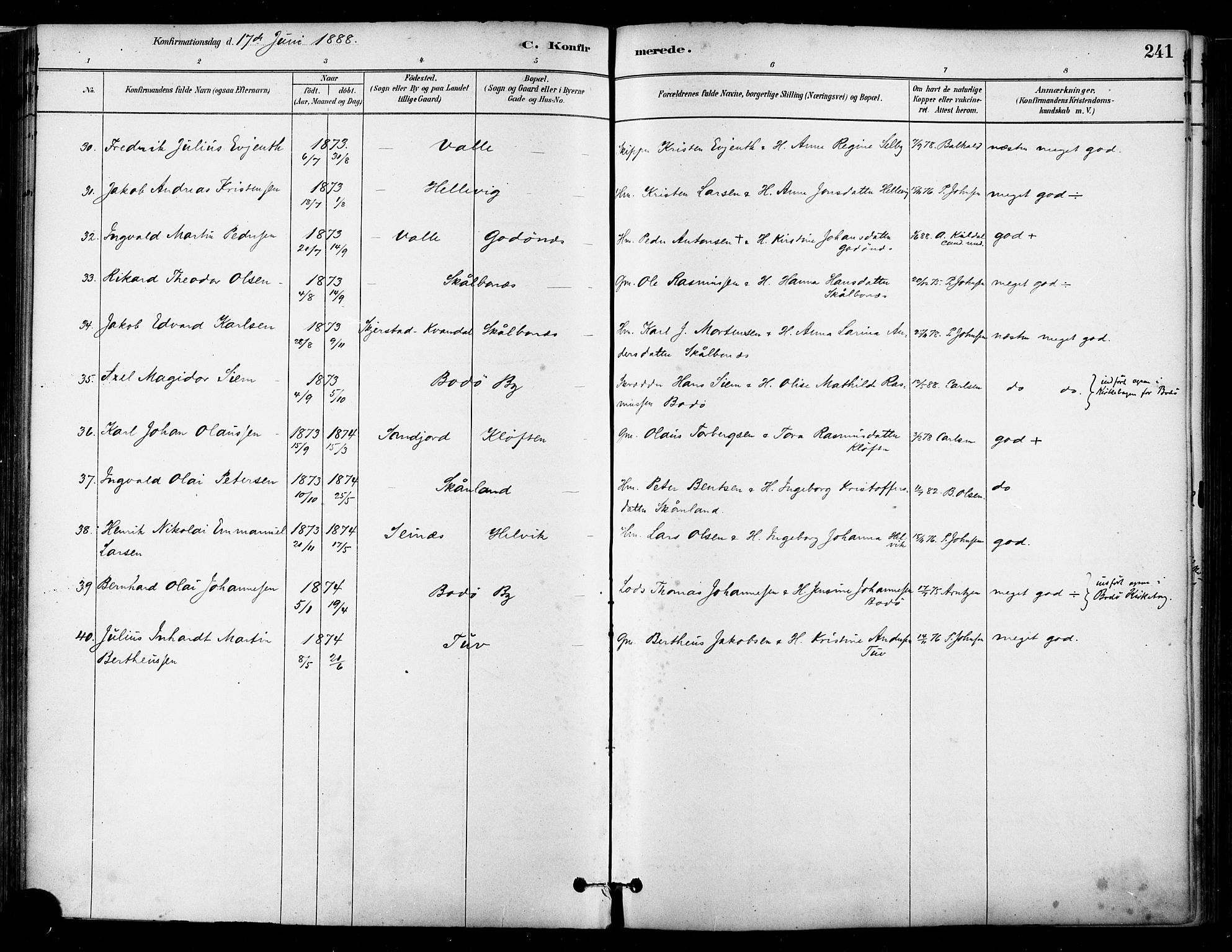 Ministerialprotokoller, klokkerbøker og fødselsregistre - Nordland, AV/SAT-A-1459/802/L0054: Parish register (official) no. 802A01, 1879-1893, p. 241