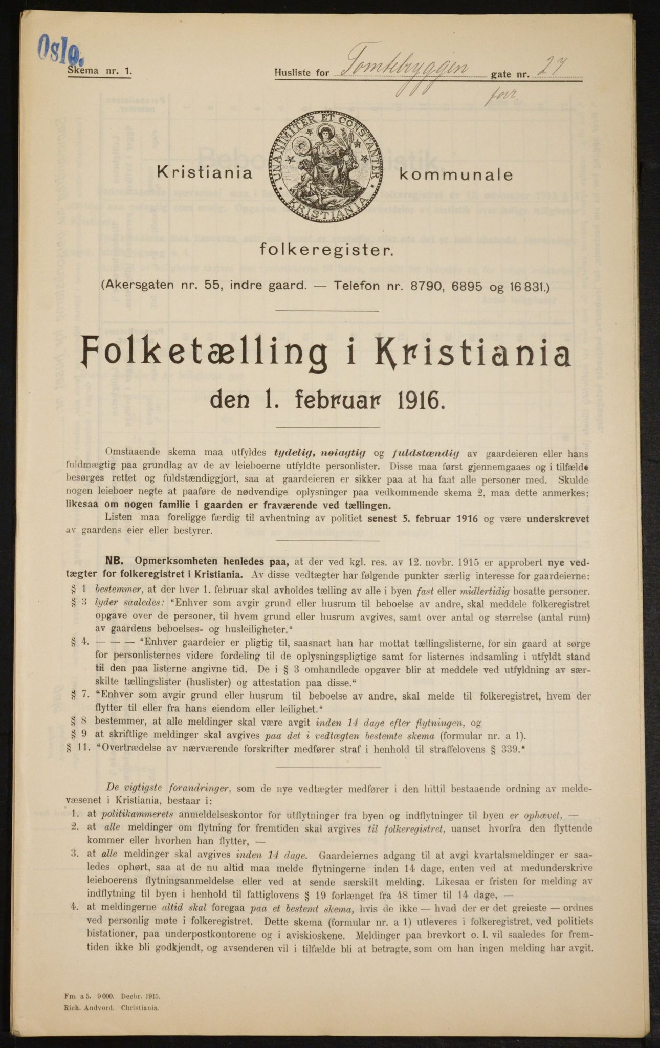 OBA, Municipal Census 1916 for Kristiania, 1916, p. 116633