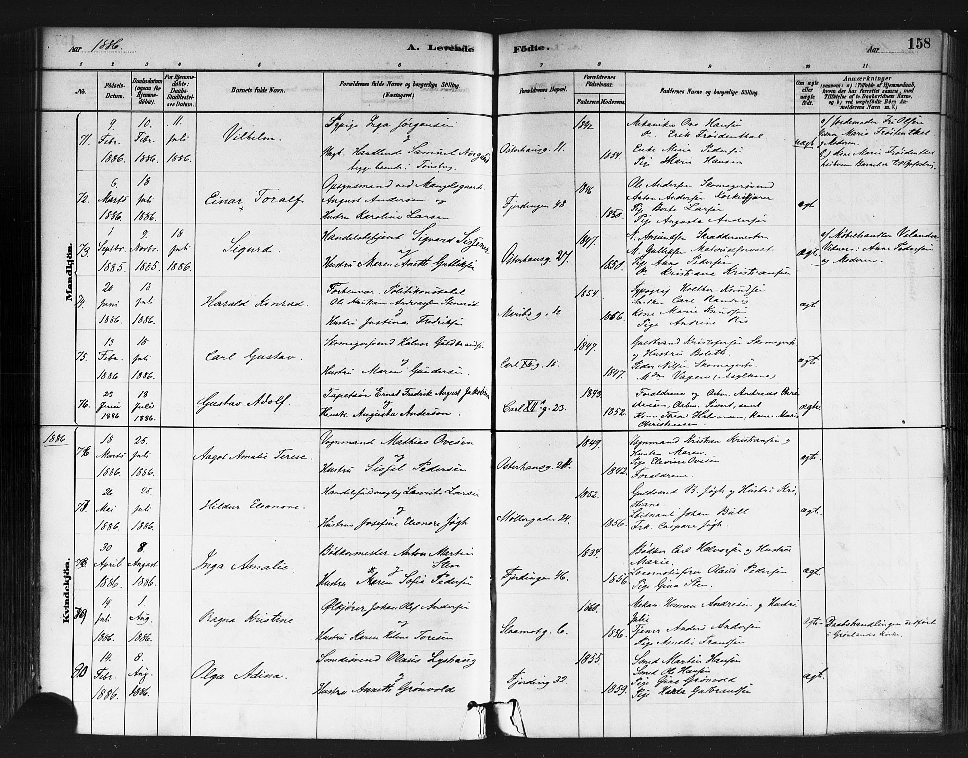 Jakob prestekontor Kirkebøker, AV/SAO-A-10850/F/Fa/L0003: Parish register (official) no. 3, 1880-1895, p. 158