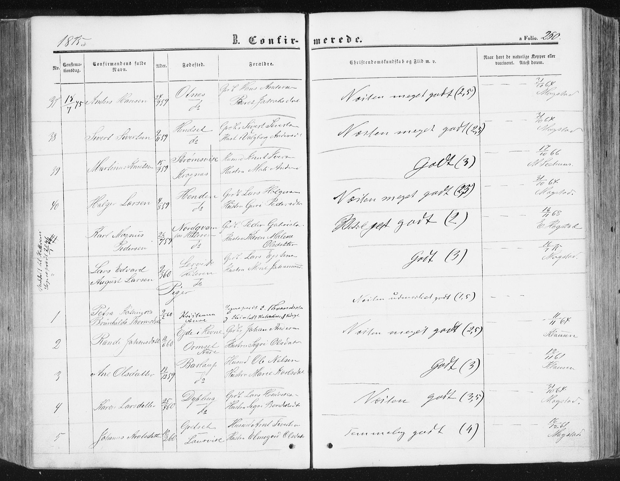 Ministerialprotokoller, klokkerbøker og fødselsregistre - Møre og Romsdal, AV/SAT-A-1454/578/L0905: Parish register (official) no. 578A04, 1859-1877, p. 260