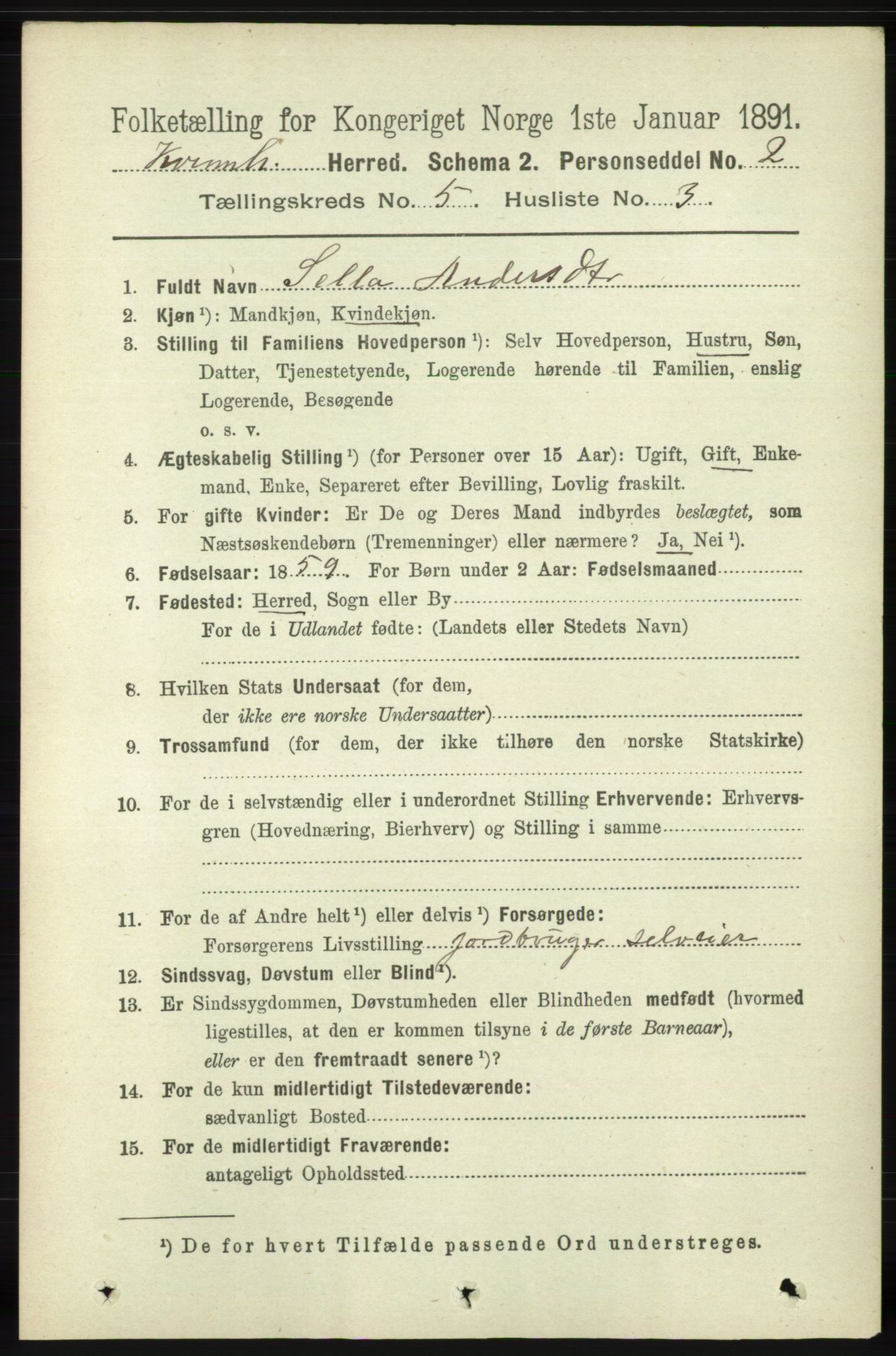 RA, 1891 census for 1224 Kvinnherad, 1891, p. 1751