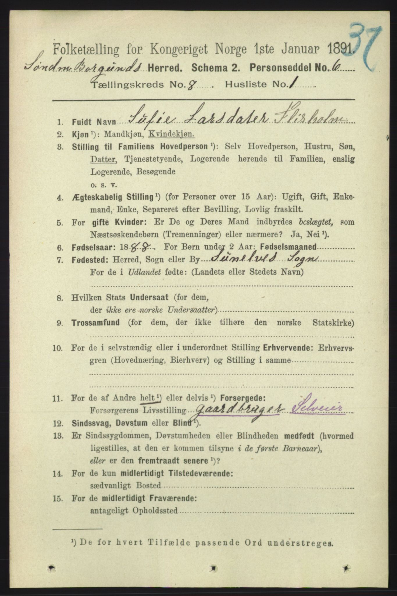 RA, 1891 census for 1531 Borgund, 1891, p. 2129