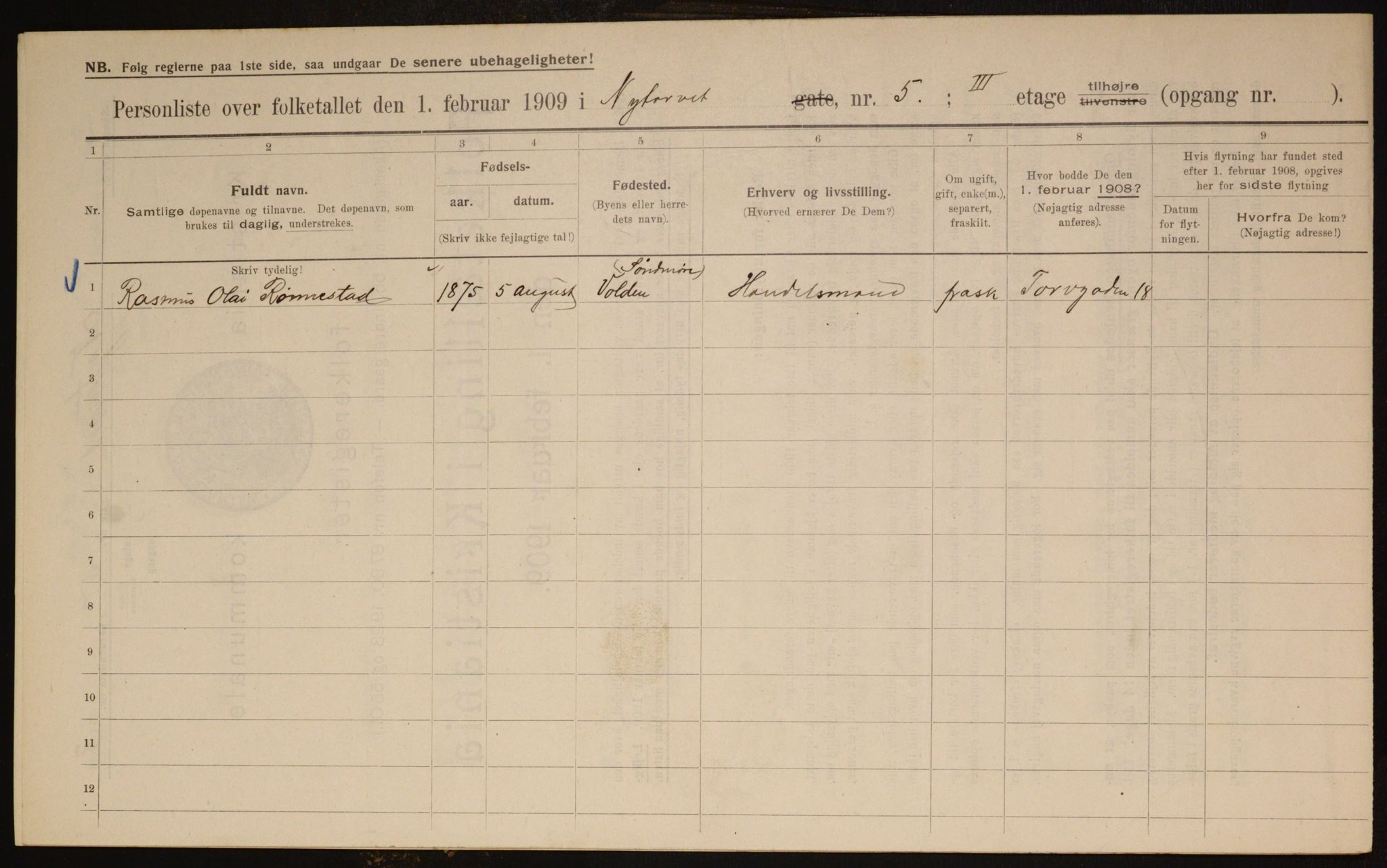 OBA, Municipal Census 1909 for Kristiania, 1909, p. 67172