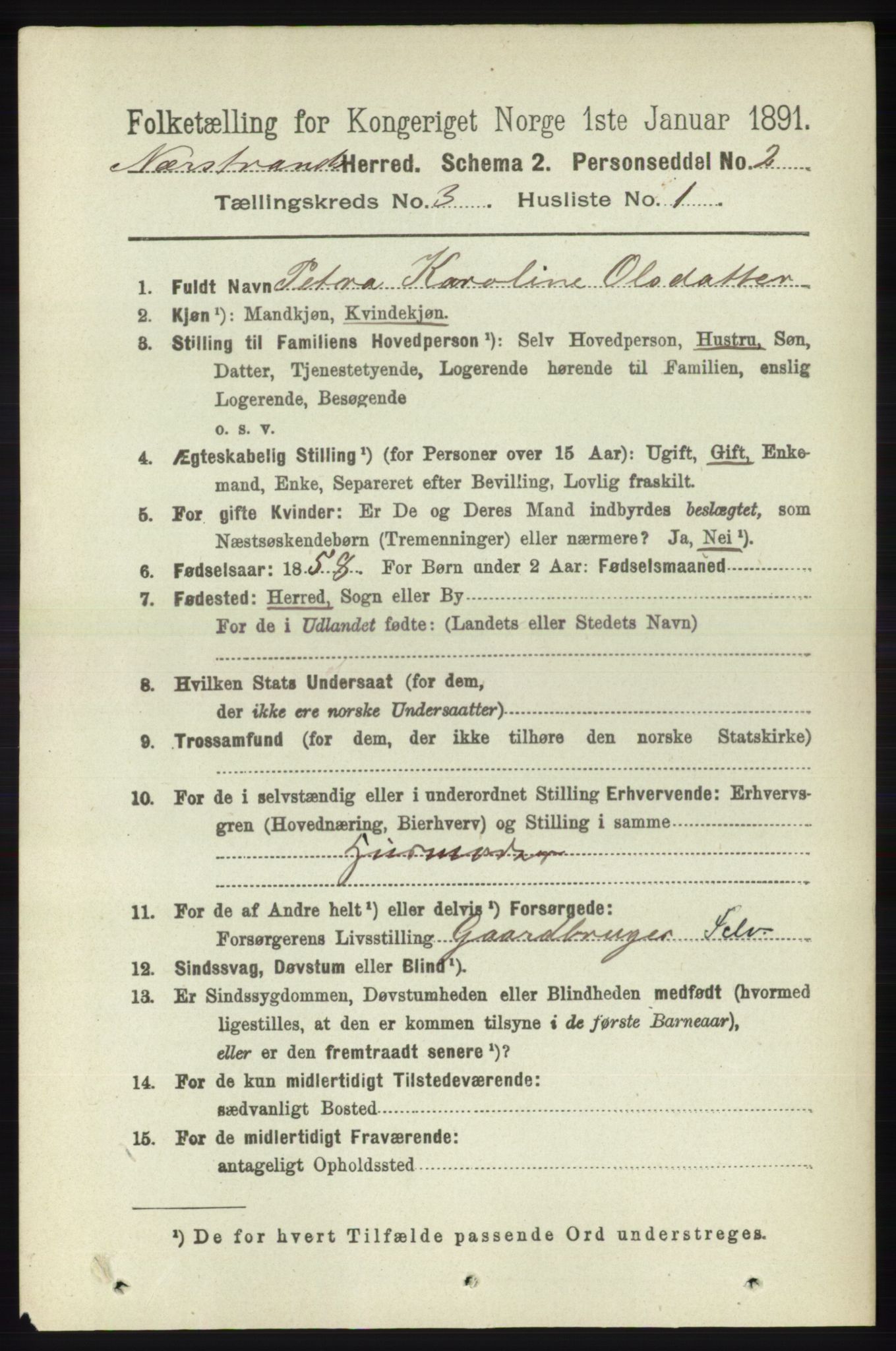 RA, 1891 census for 1139 Nedstrand, 1891, p. 449