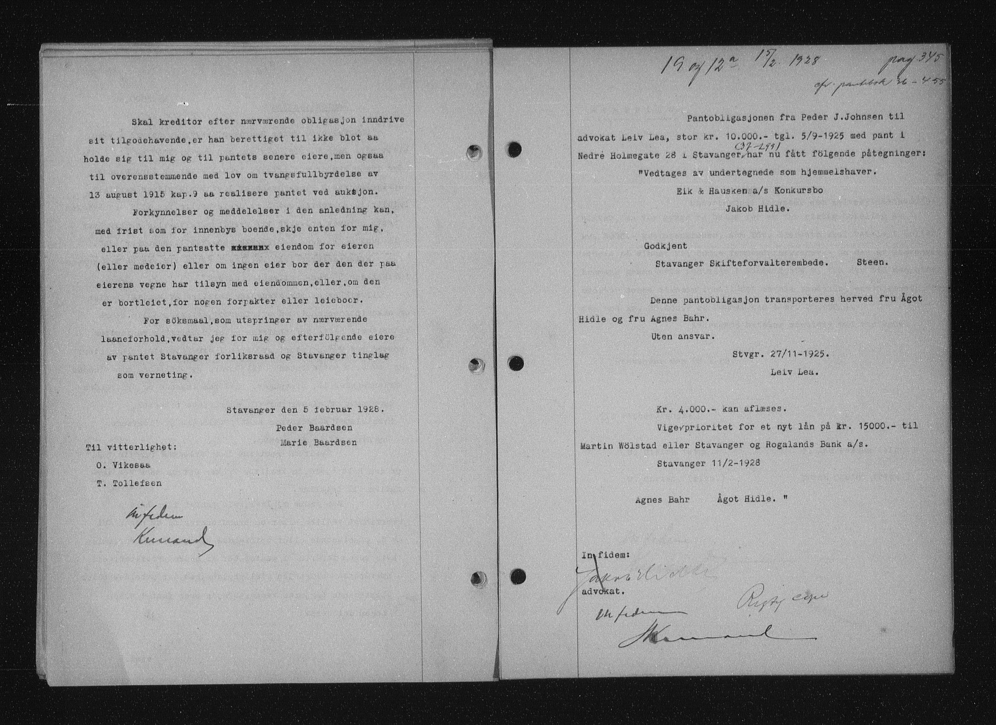 Stavanger byfogd, AV/SAST-A-101408/001/4/41/410/410BB/L0053: Mortgage book no. 41, 1927-1928, Deed date: 15.02.1928