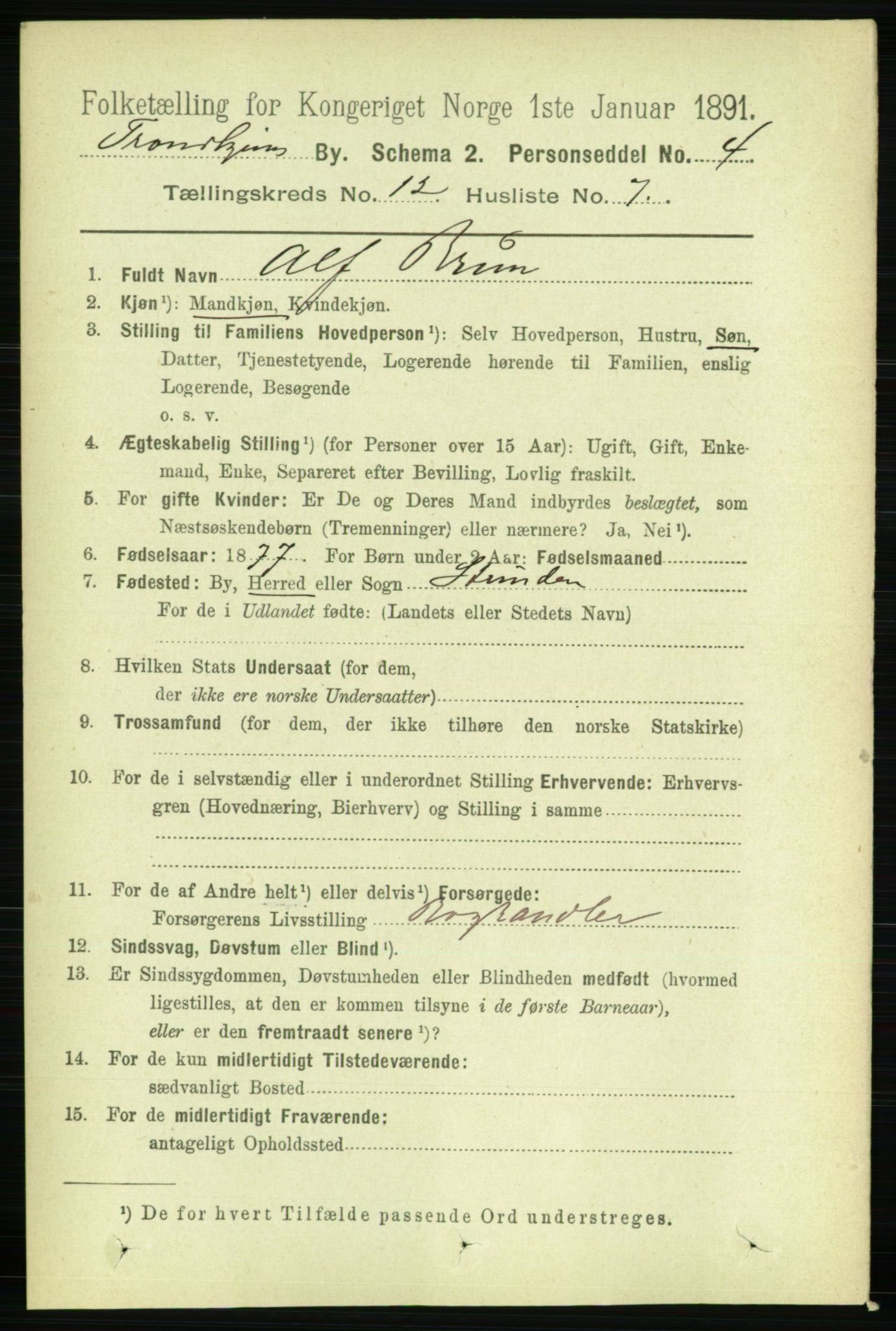 RA, 1891 census for 1601 Trondheim, 1891, p. 9533