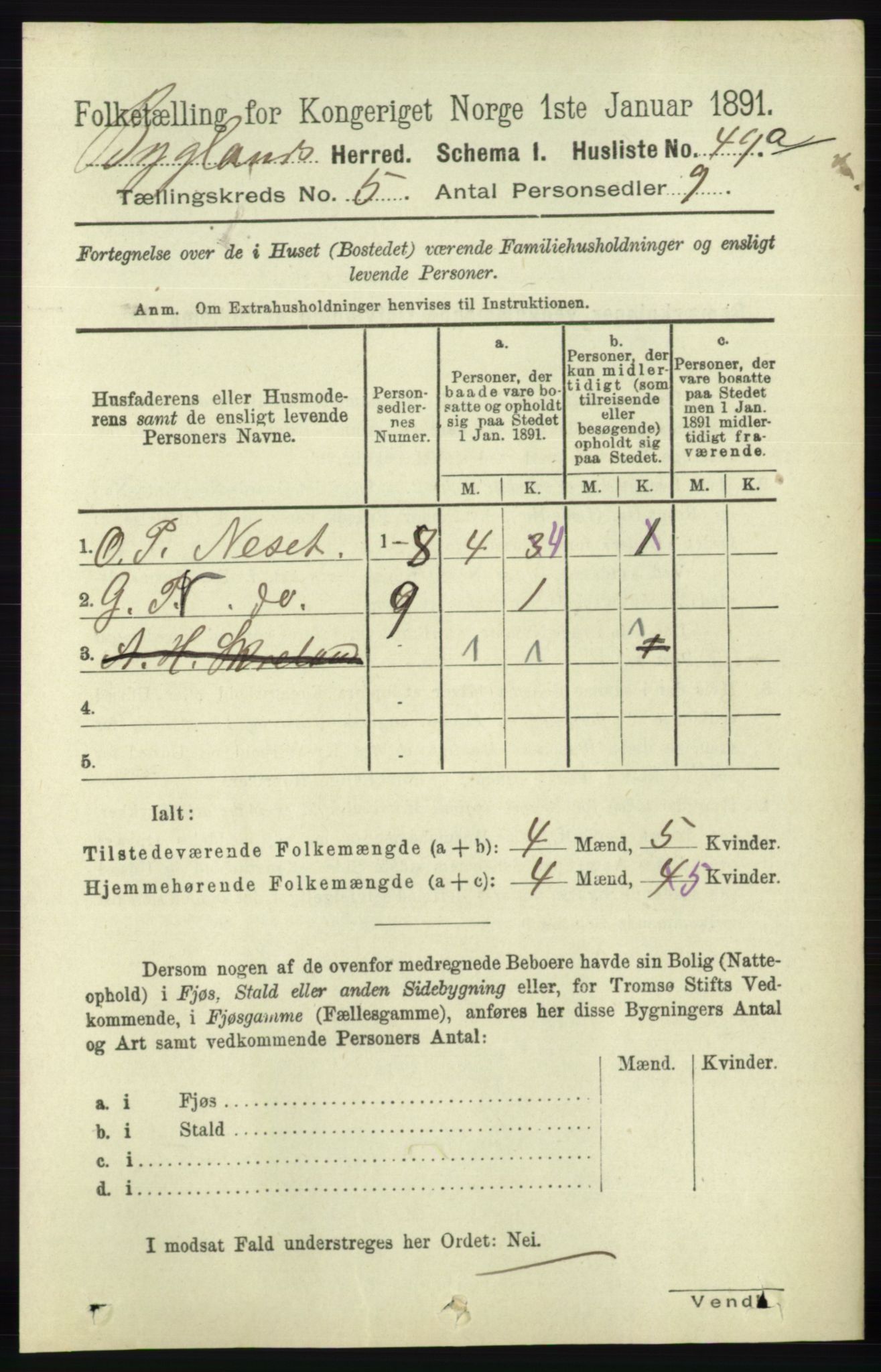 RA, 1891 census for 0938 Bygland, 1891, p. 1046