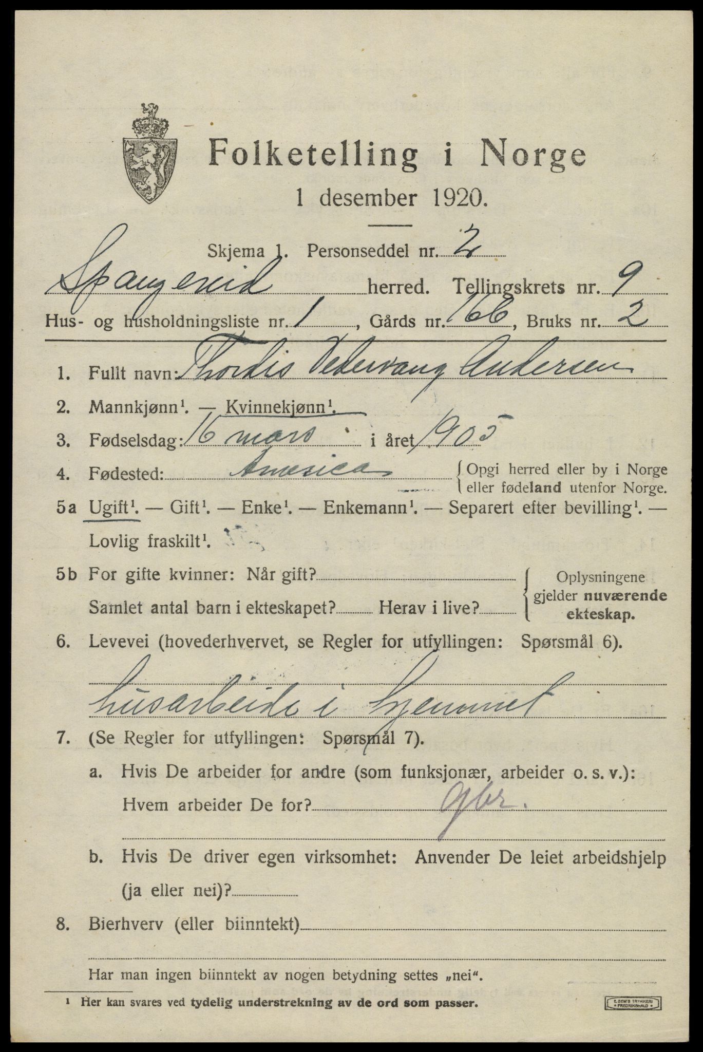 SAK, 1920 census for Spangereid, 1920, p. 3177