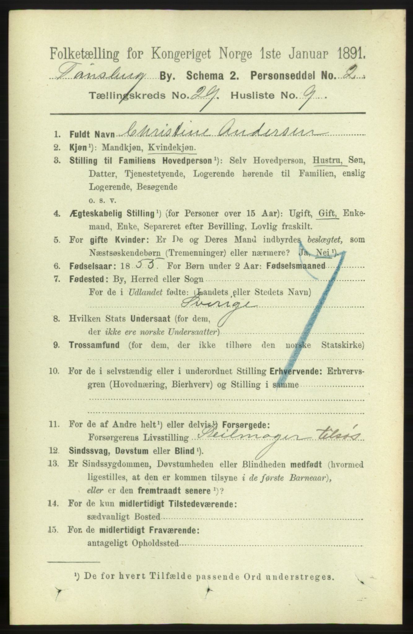 RA, 1891 census for 0705 Tønsberg, 1891, p. 7185