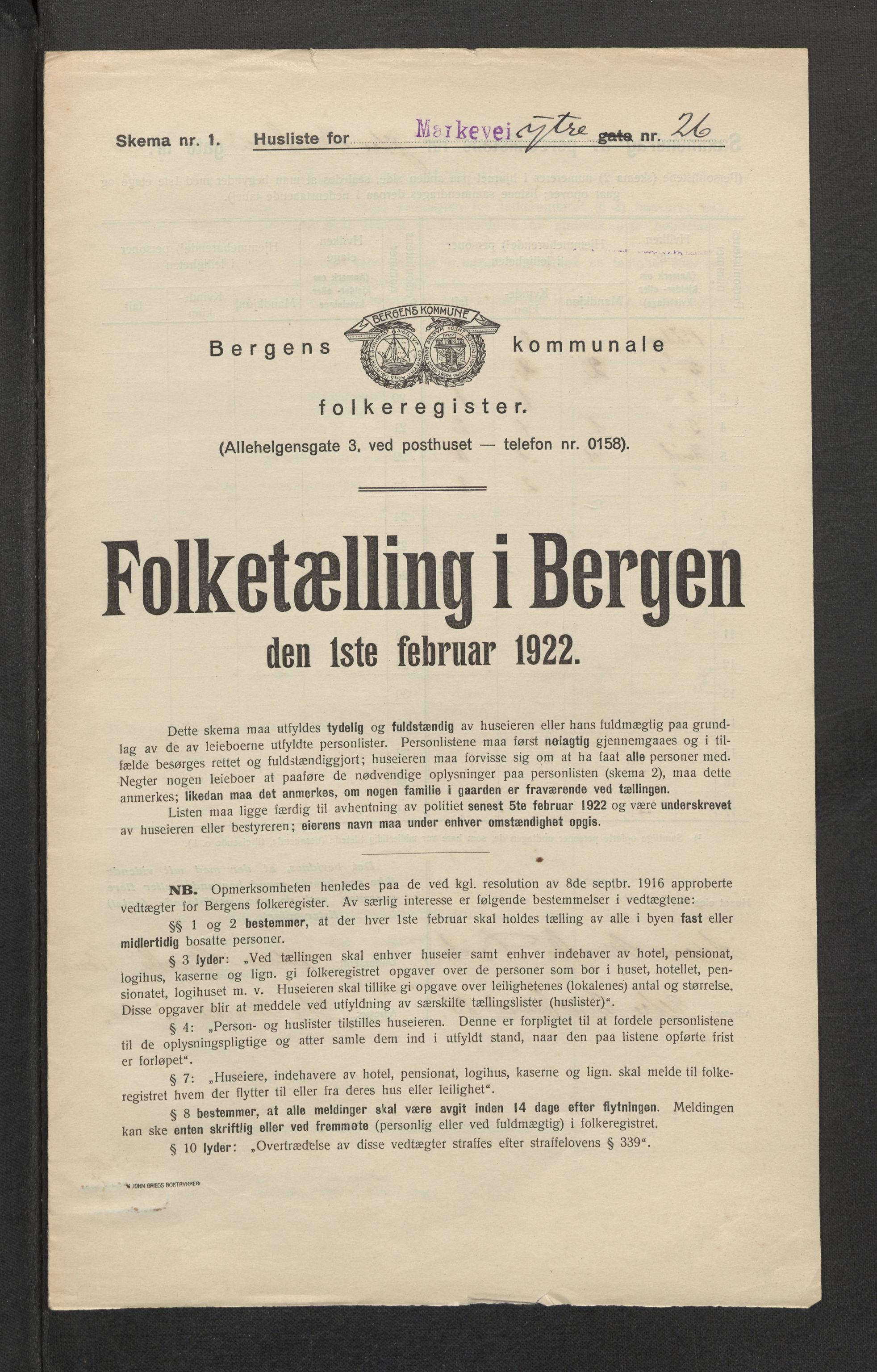 SAB, Municipal Census 1922 for Bergen, 1922, p. 24452