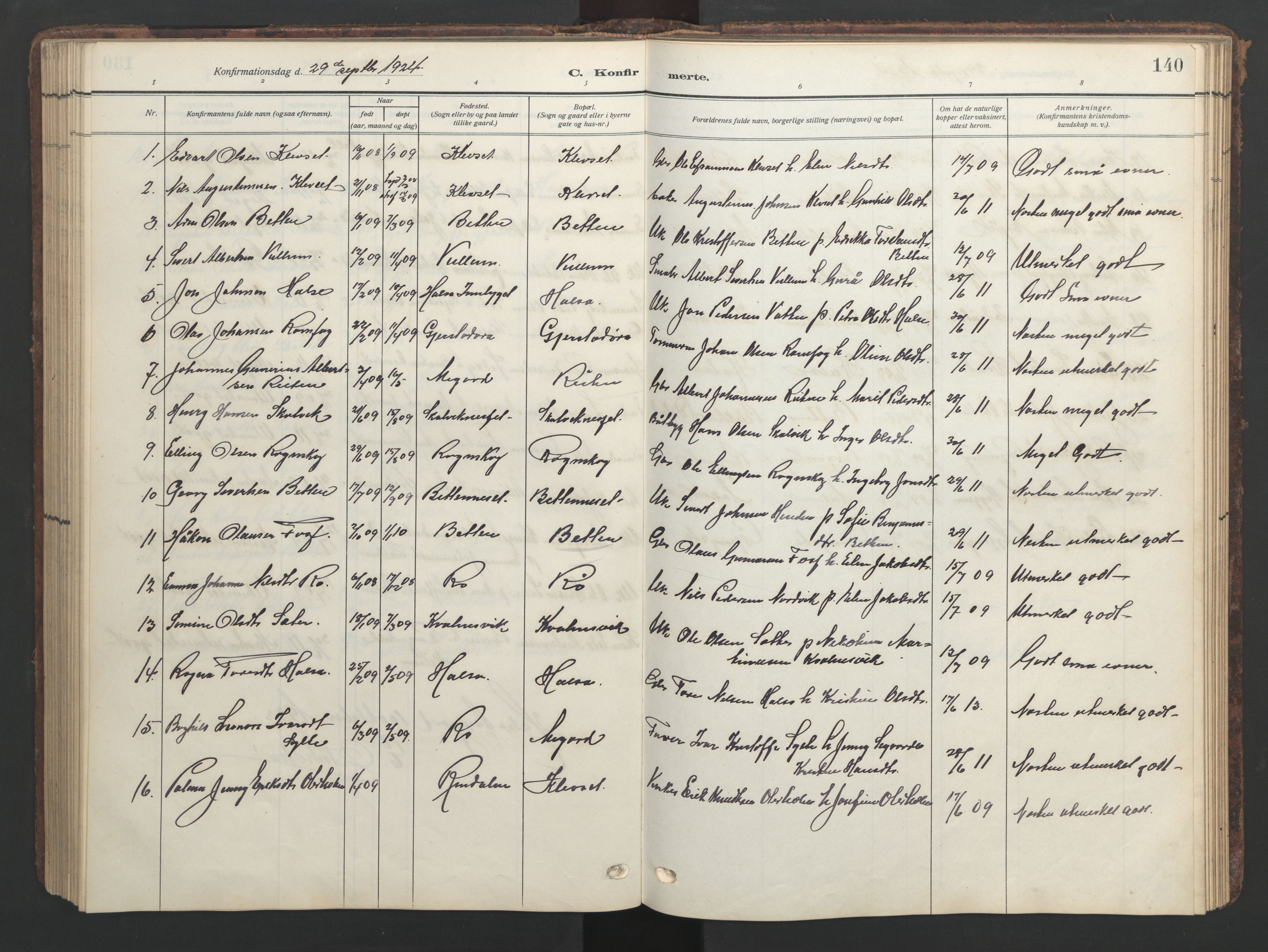 Ministerialprotokoller, klokkerbøker og fødselsregistre - Møre og Romsdal, AV/SAT-A-1454/576/L0891: Parish register (copy) no. 576C02, 1909-1946, p. 140