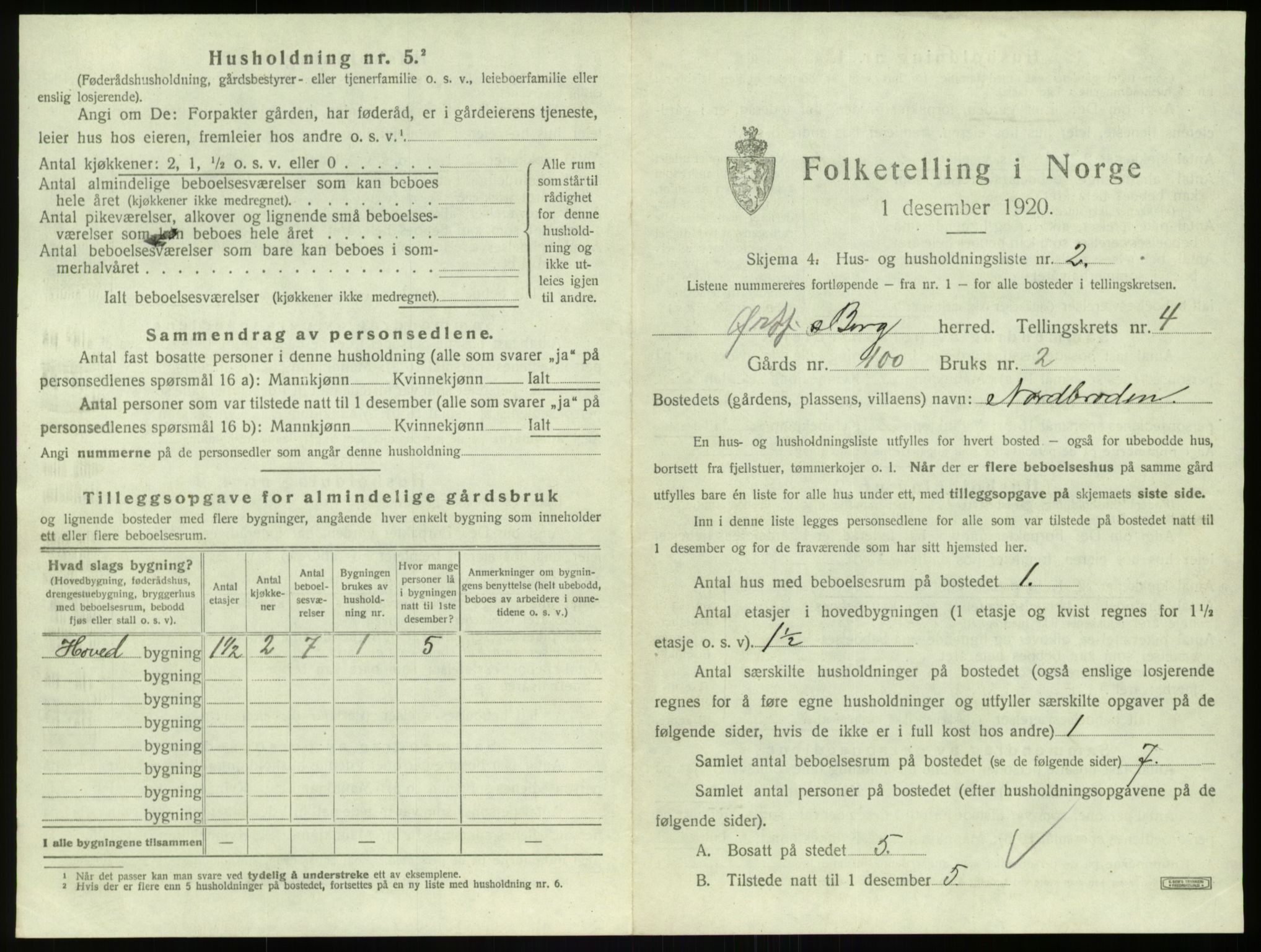 SAO, 1920 census for Berg, 1920, p. 1026