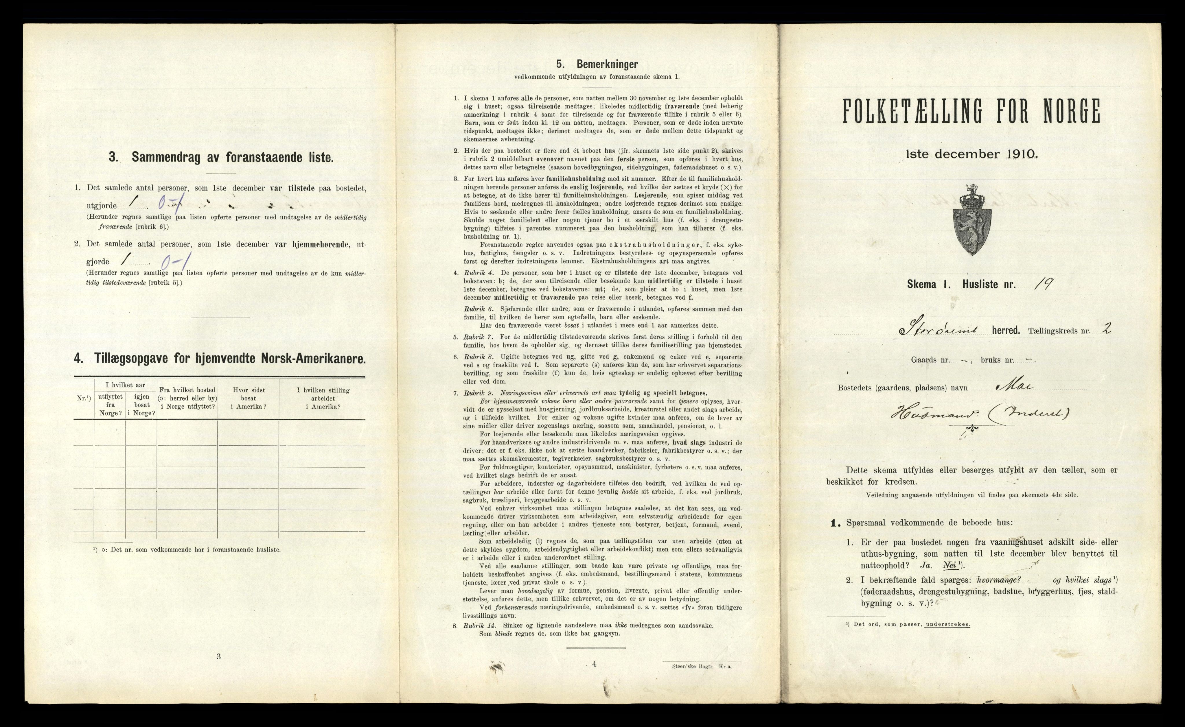 RA, 1910 census for Stordal, 1910, p. 194