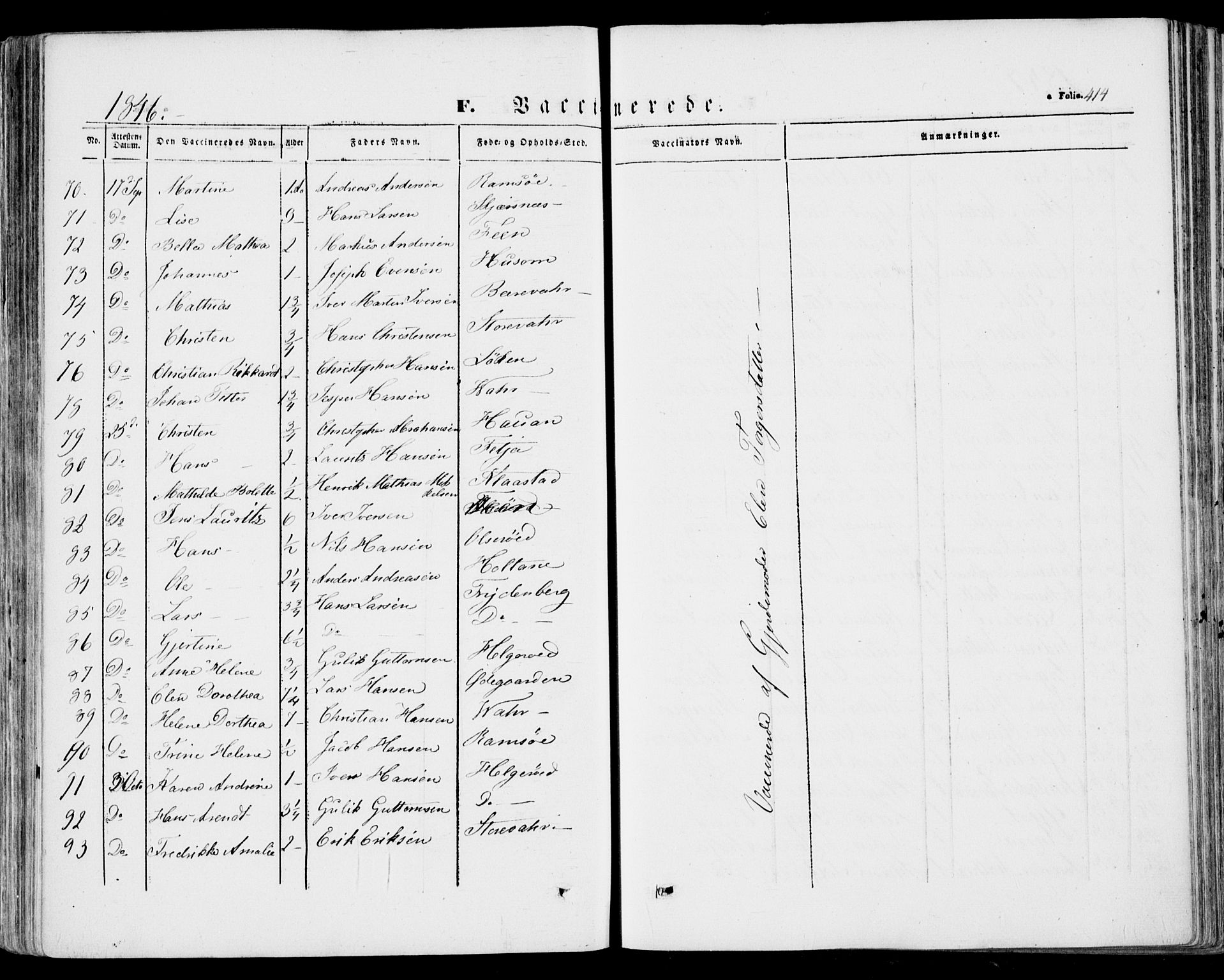 Stokke kirkebøker, AV/SAKO-A-320/F/Fa/L0007: Parish register (official) no. I 7, 1844-1857, p. 414