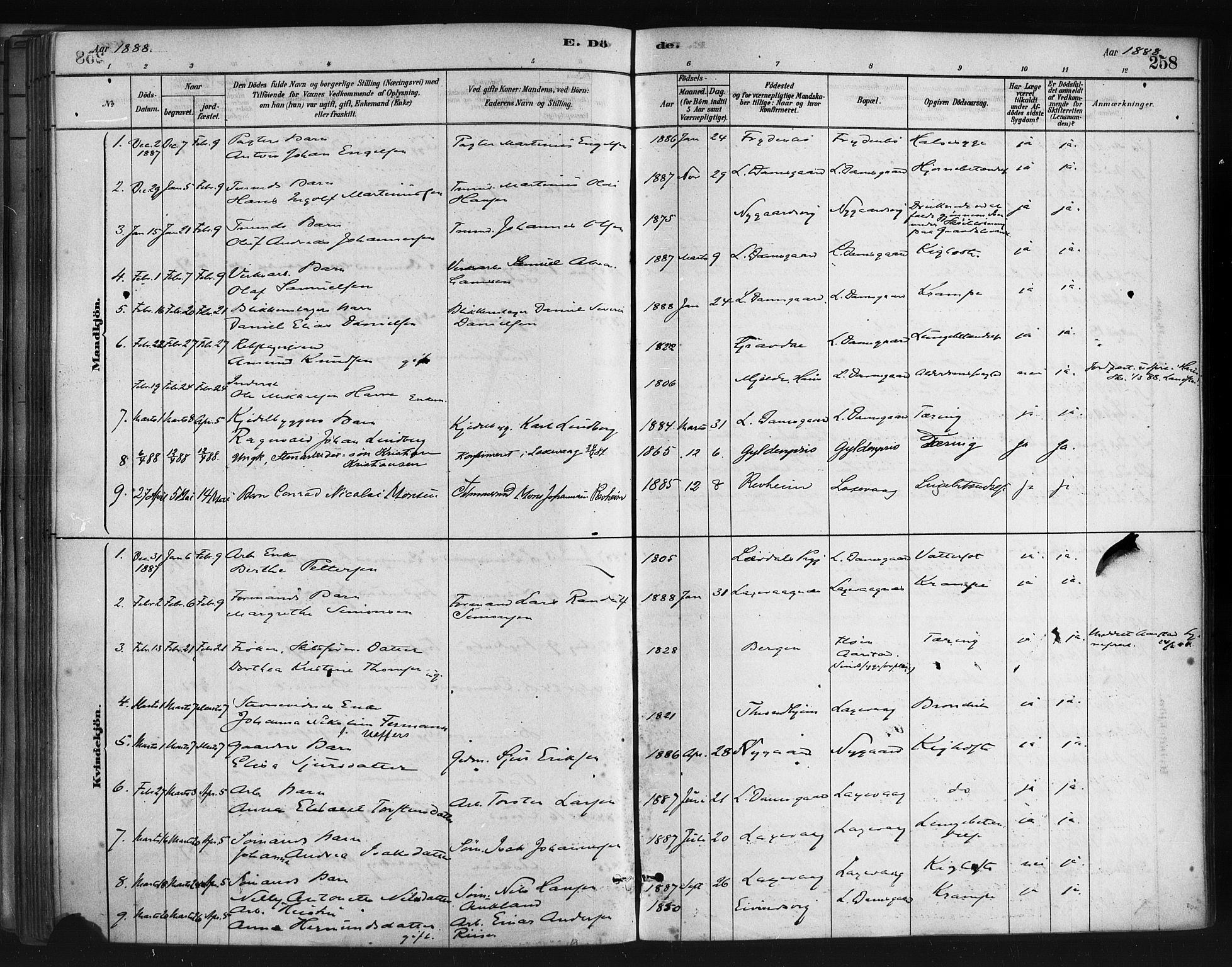 Askøy Sokneprestembete, SAB/A-74101/H/Ha/Haa/Haae/L0002: Parish register (official) no. E 2, 1878-1891, p. 258