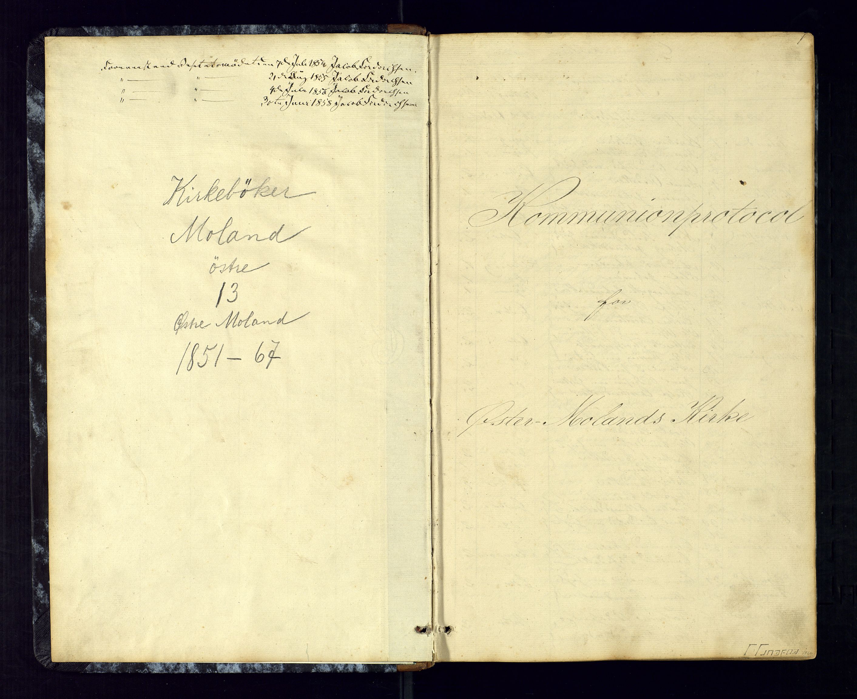 Austre Moland sokneprestkontor, SAK/1111-0001/F/Fc/Fca/L0002: Communicants register no. C-2, 1851-1867