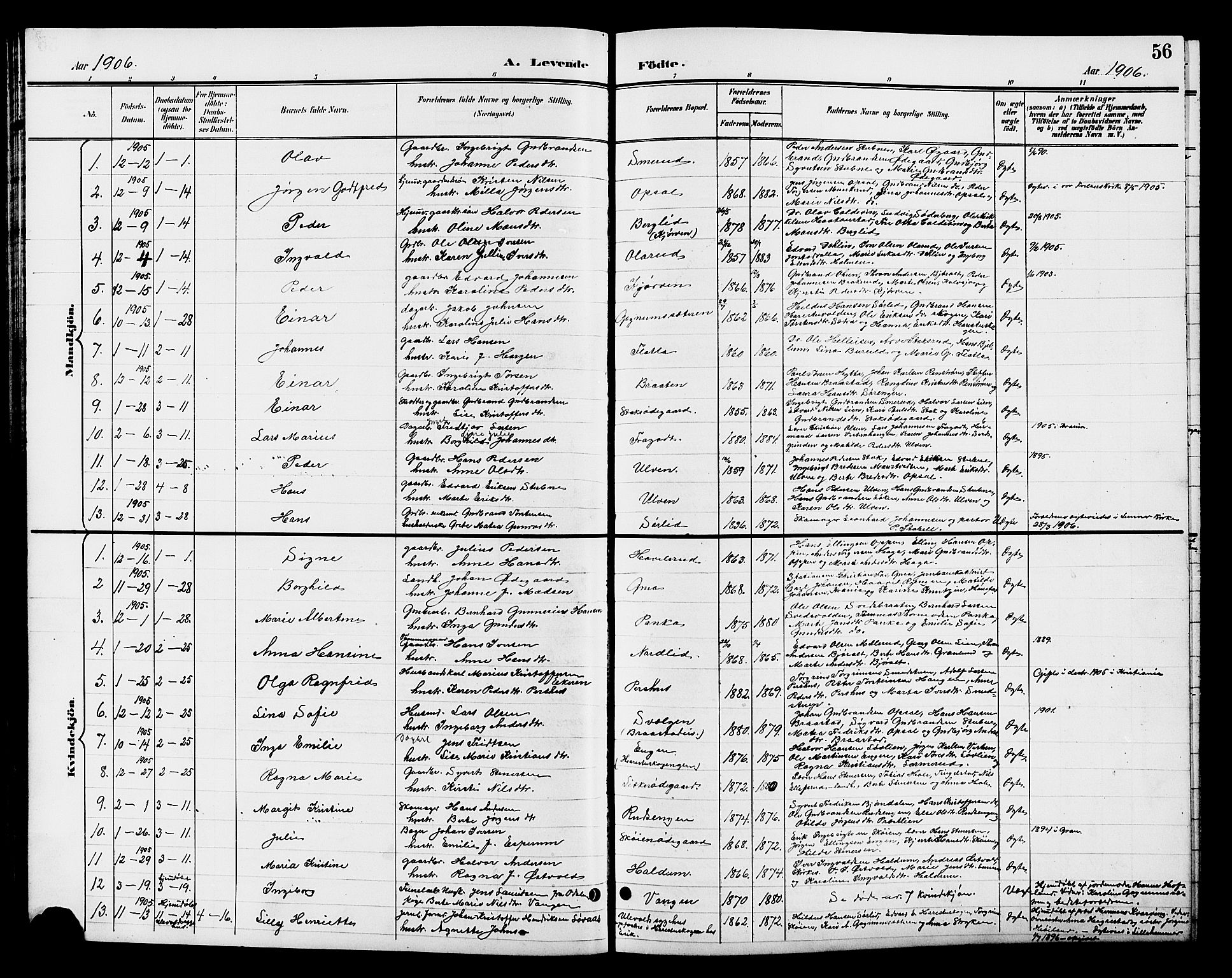 Jevnaker prestekontor, SAH/PREST-116/H/Ha/Hab/L0003: Parish register (copy) no. 3, 1896-1909, p. 56