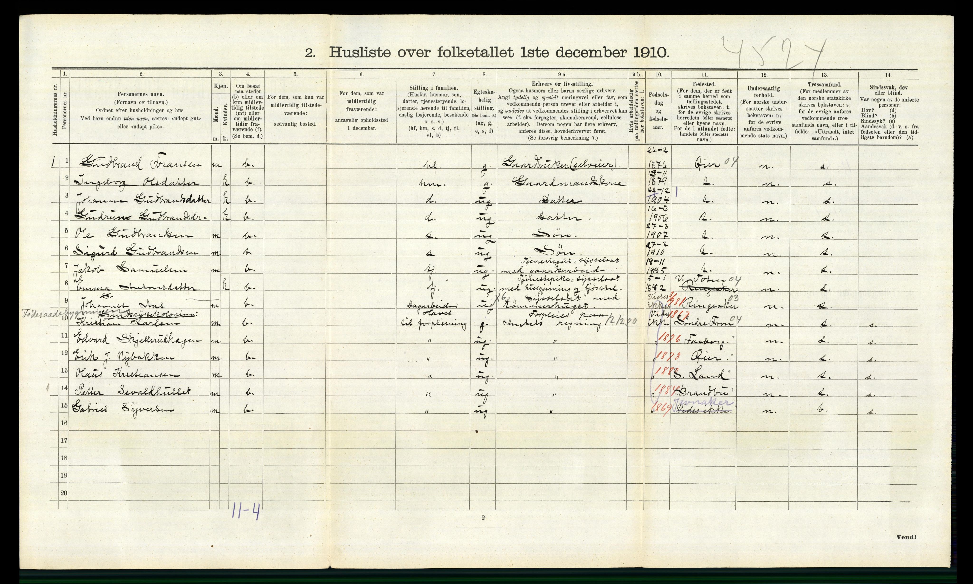 RA, 1910 census for Fåberg, 1910, p. 1569