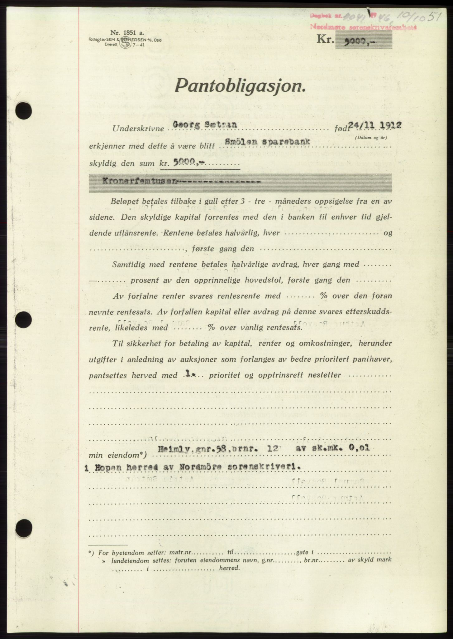 Nordmøre sorenskriveri, AV/SAT-A-4132/1/2/2Ca: Mortgage book no. B95, 1946-1947, Diary no: : 2041/1946