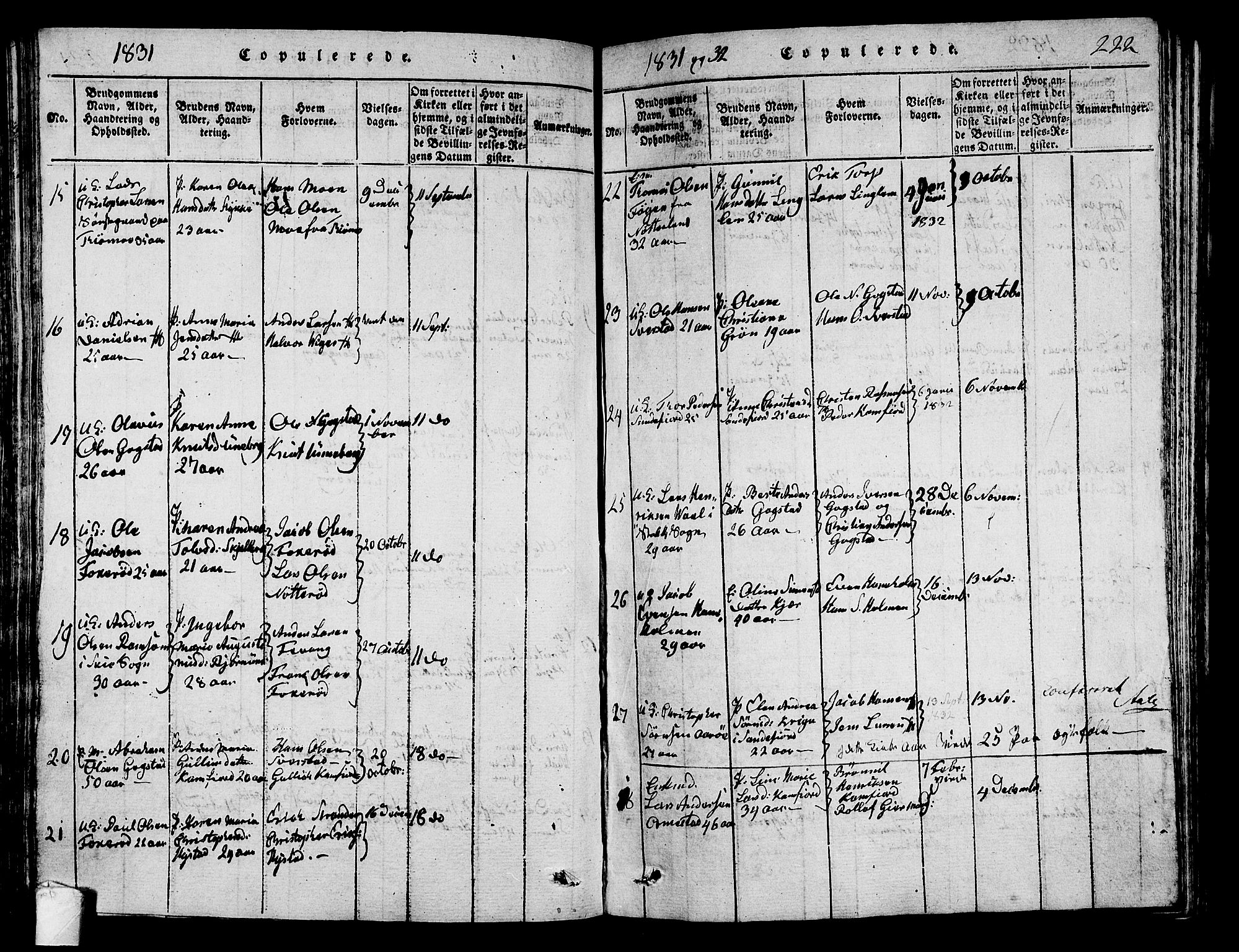 Sandar kirkebøker, SAKO/A-243/G/Ga/L0001: Parish register (copy) no. 1, 1814-1835, p. 222