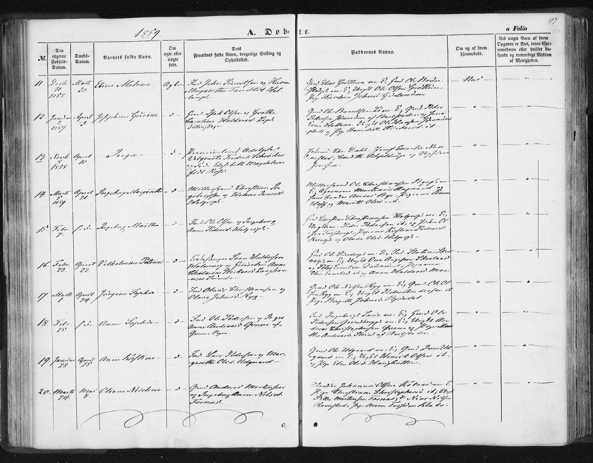 Ministerialprotokoller, klokkerbøker og fødselsregistre - Nord-Trøndelag, SAT/A-1458/746/L0446: Parish register (official) no. 746A05, 1846-1859, p. 97