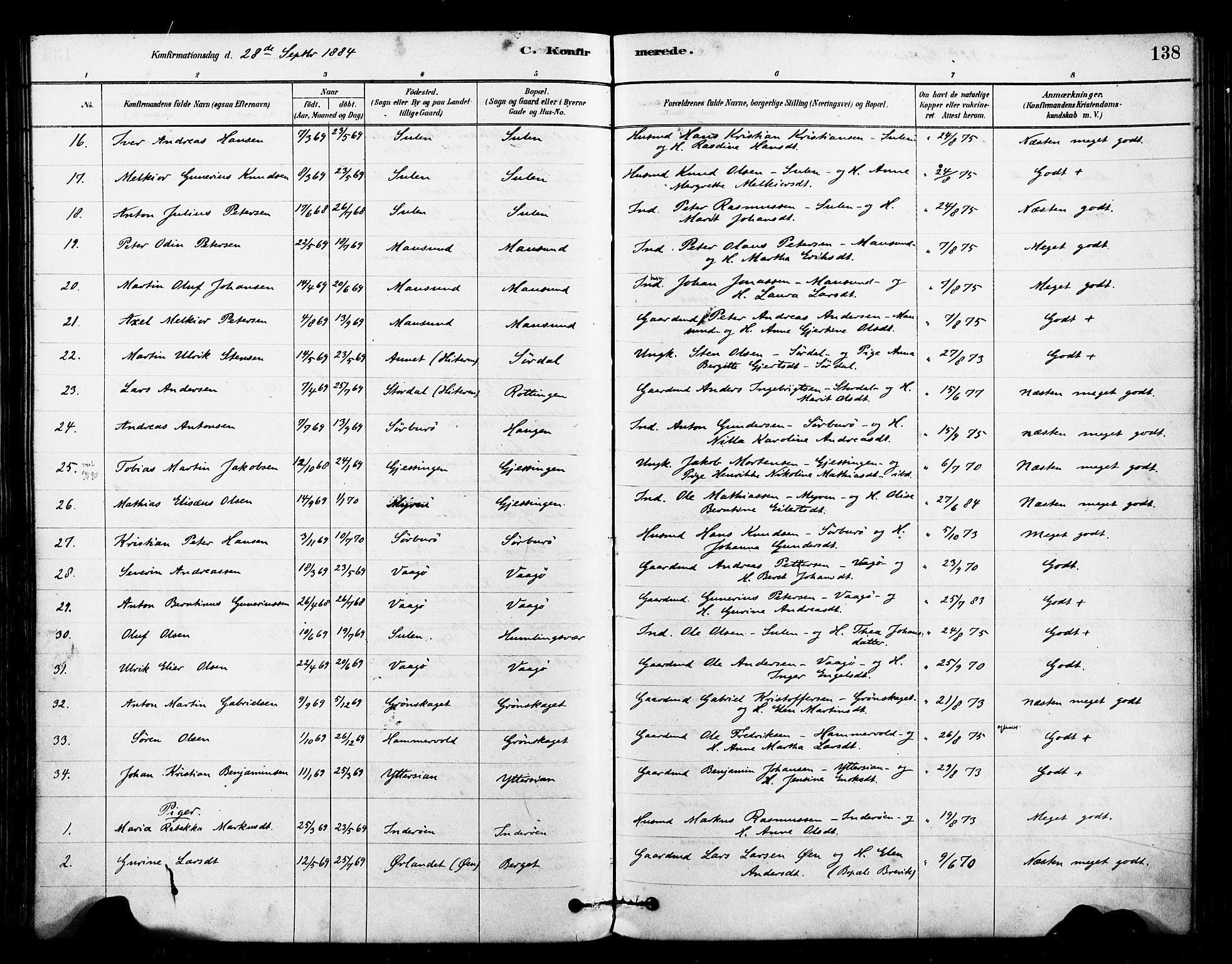 Ministerialprotokoller, klokkerbøker og fødselsregistre - Sør-Trøndelag, SAT/A-1456/640/L0578: Parish register (official) no. 640A03, 1879-1889, p. 138
