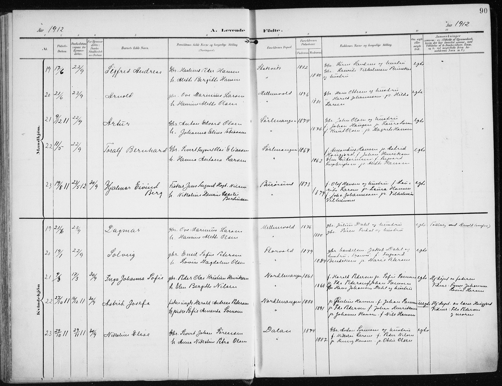 Karlsøy sokneprestembete, AV/SATØ-S-1299/H/Ha/Haa/L0014kirke: Parish register (official) no. 14, 1903-1917, p. 90