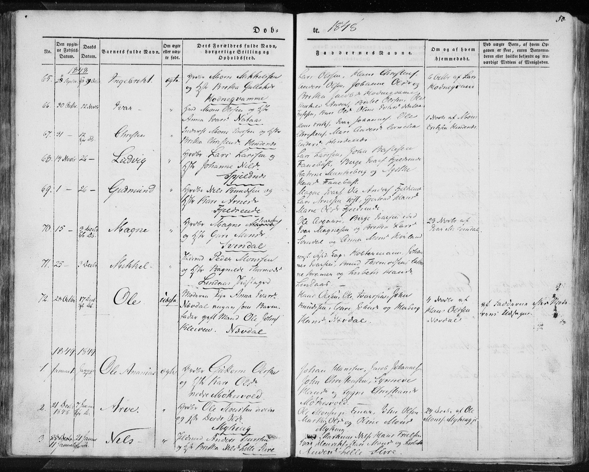 Lindås Sokneprestembete, SAB/A-76701/H/Haa: Parish register (official) no. A 10, 1842-1862, p. 50