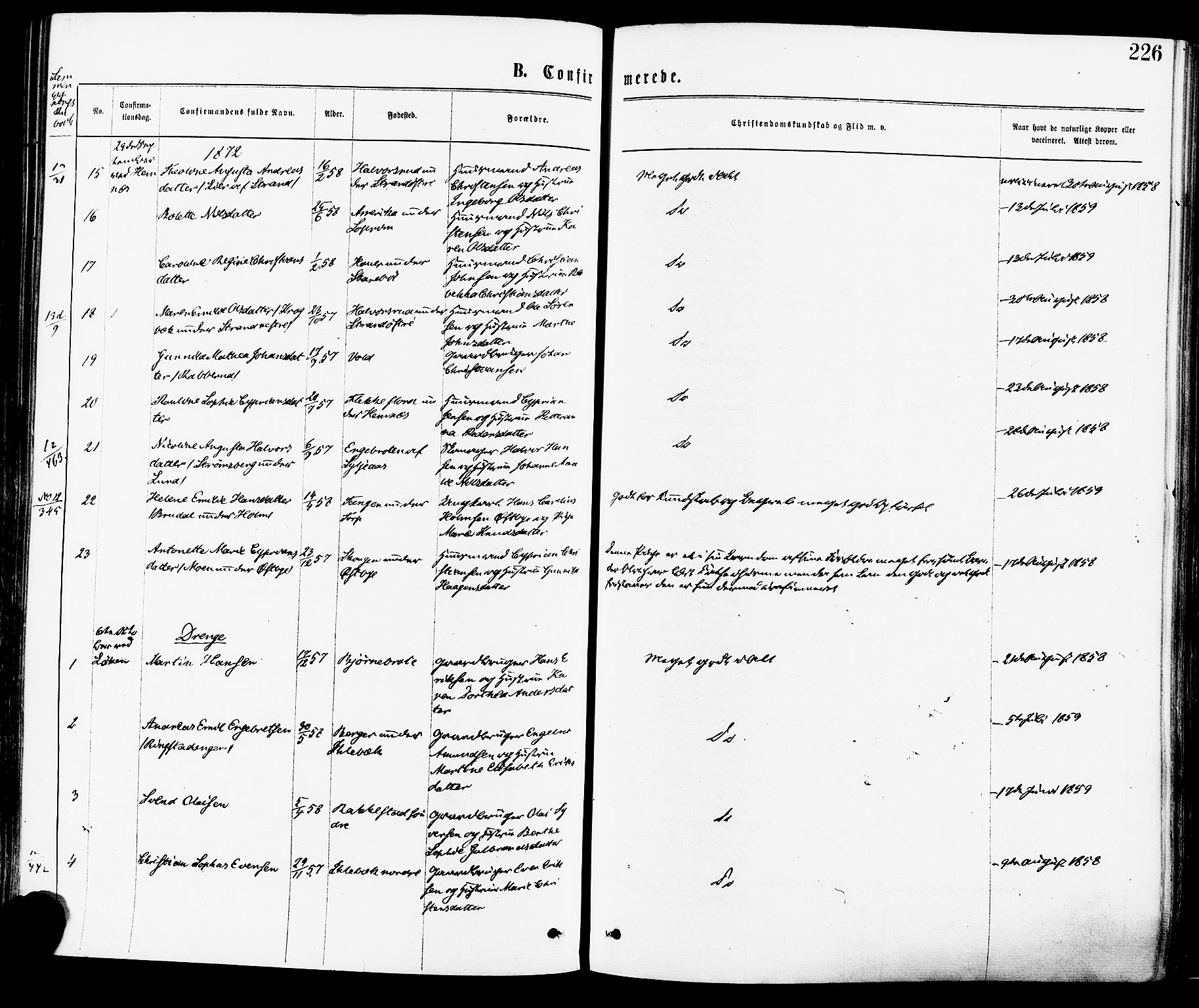 Høland prestekontor Kirkebøker, AV/SAO-A-10346a/F/Fa/L0012.a: Parish register (official) no. I 12A, 1869-1879, p. 226