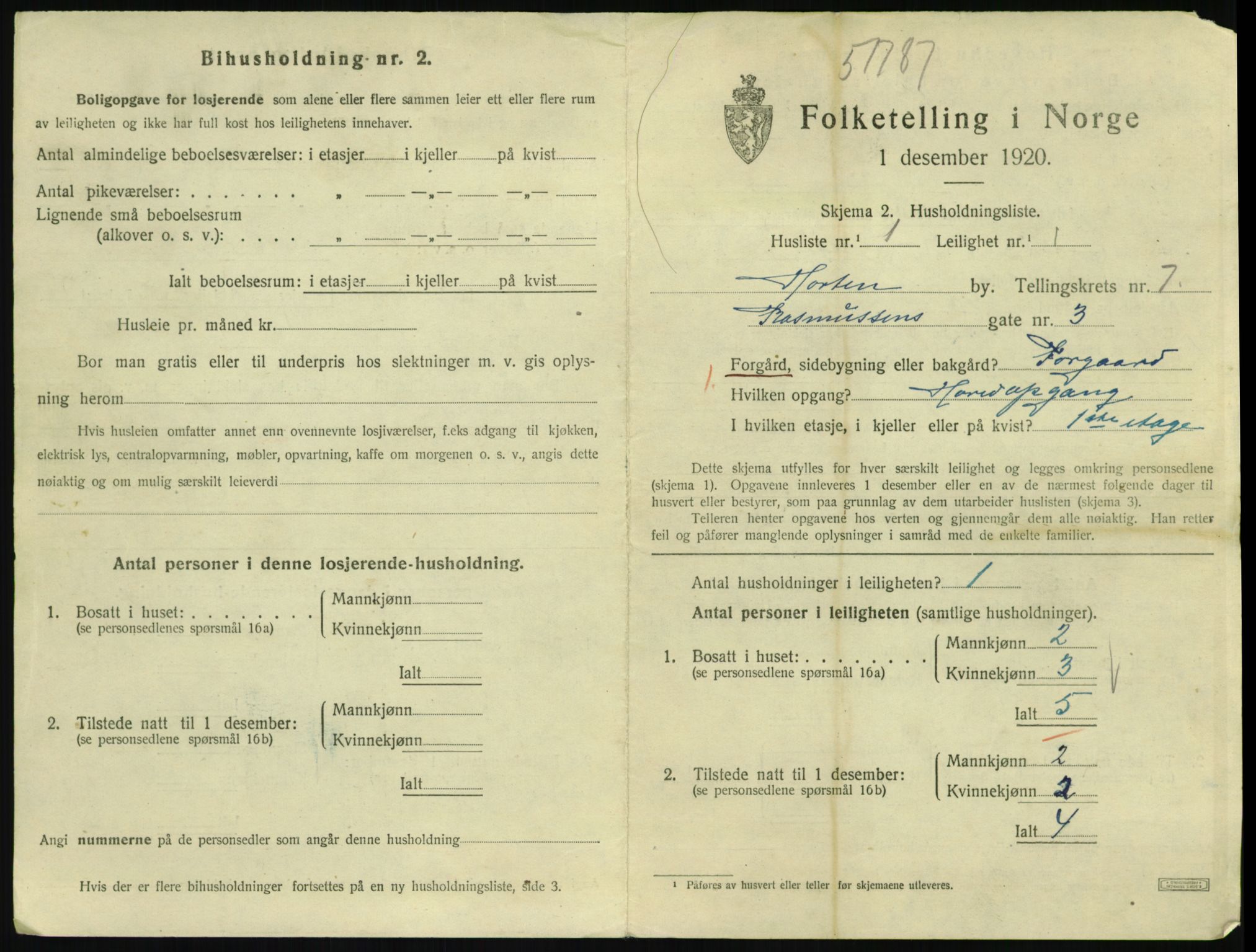 SAKO, 1920 census for Horten, 1920, p. 7185