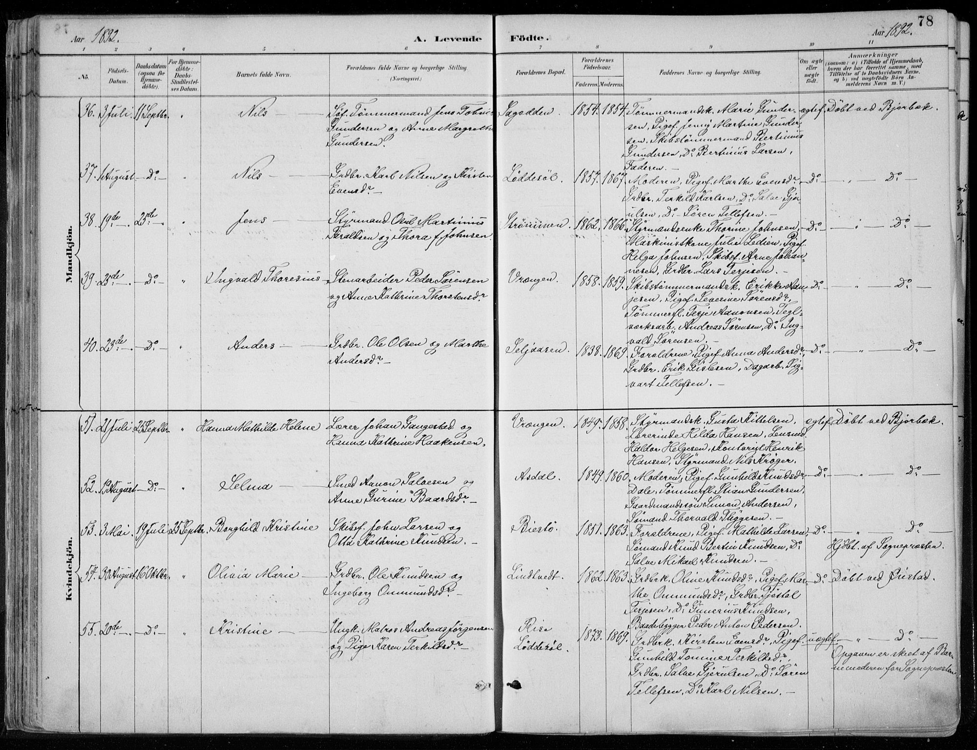 Øyestad sokneprestkontor, AV/SAK-1111-0049/F/Fa/L0017: Parish register (official) no. A 17, 1887-1896, p. 78