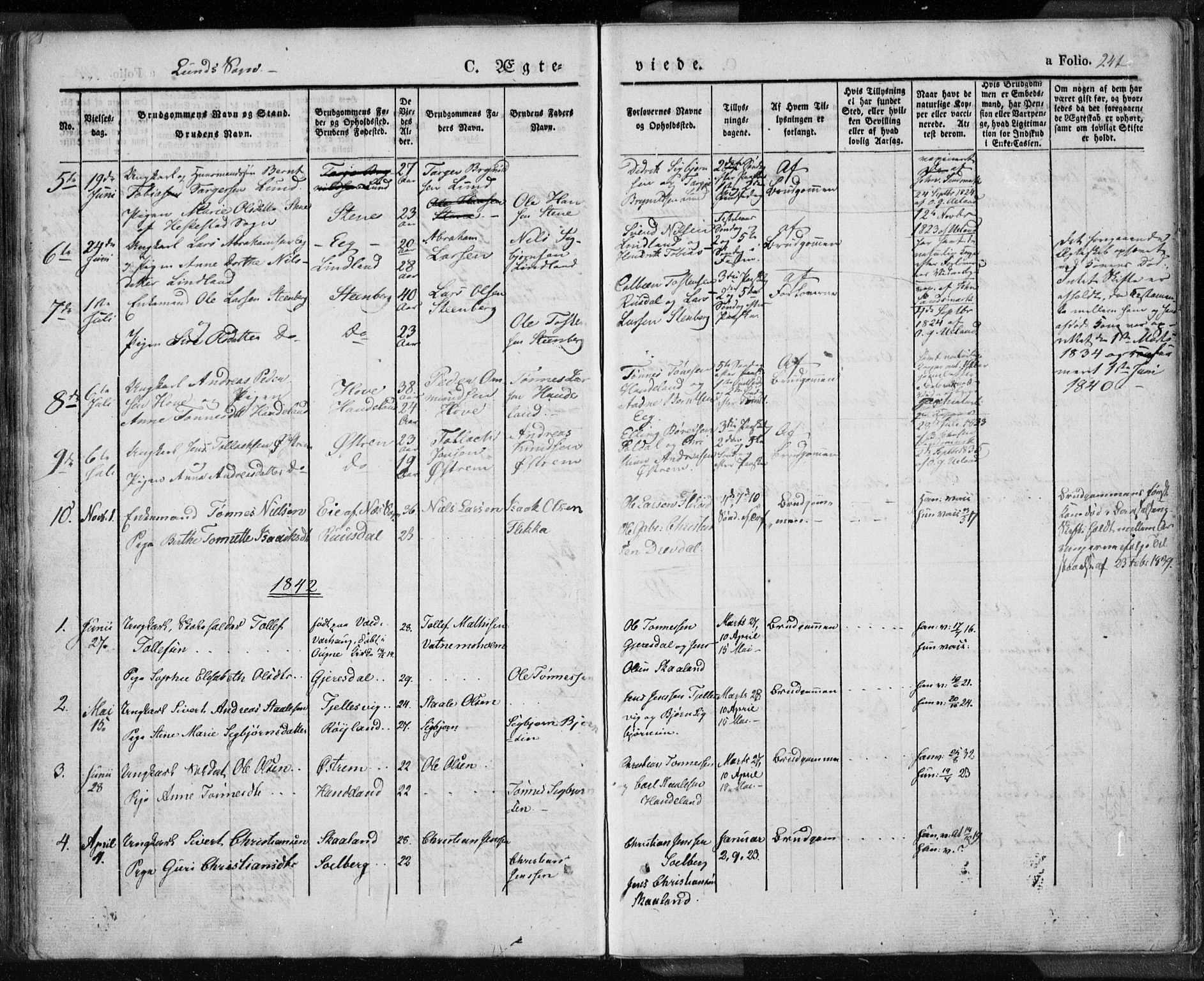 Lund sokneprestkontor, SAST/A-101809/S06/L0007: Parish register (official) no. A 7.1, 1833-1854, p. 241