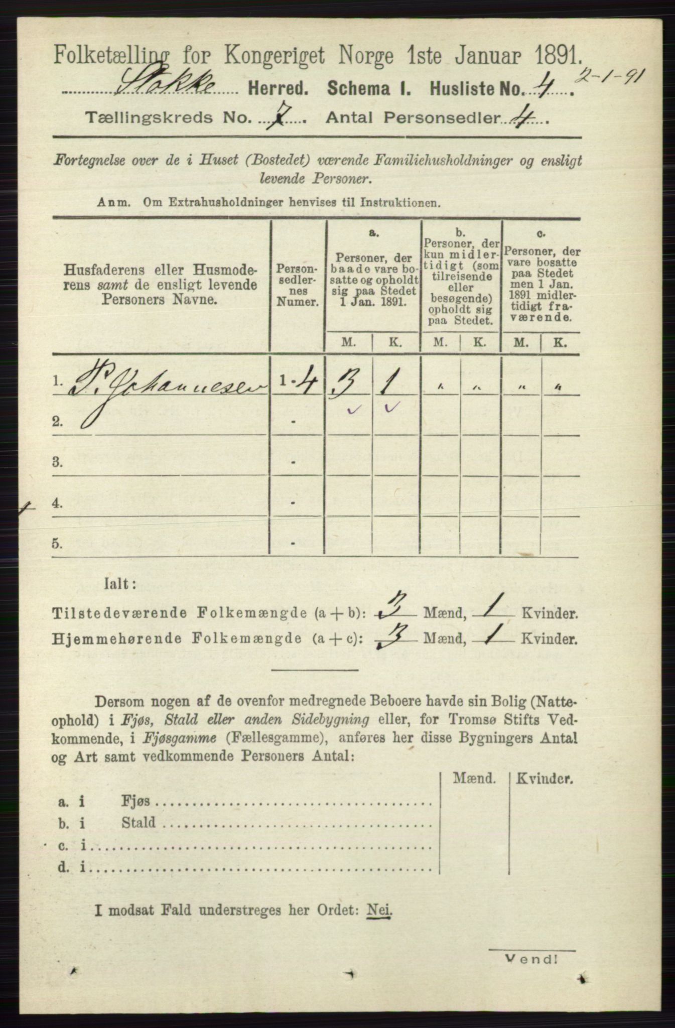 RA, 1891 census for 0720 Stokke, 1891, p. 4511