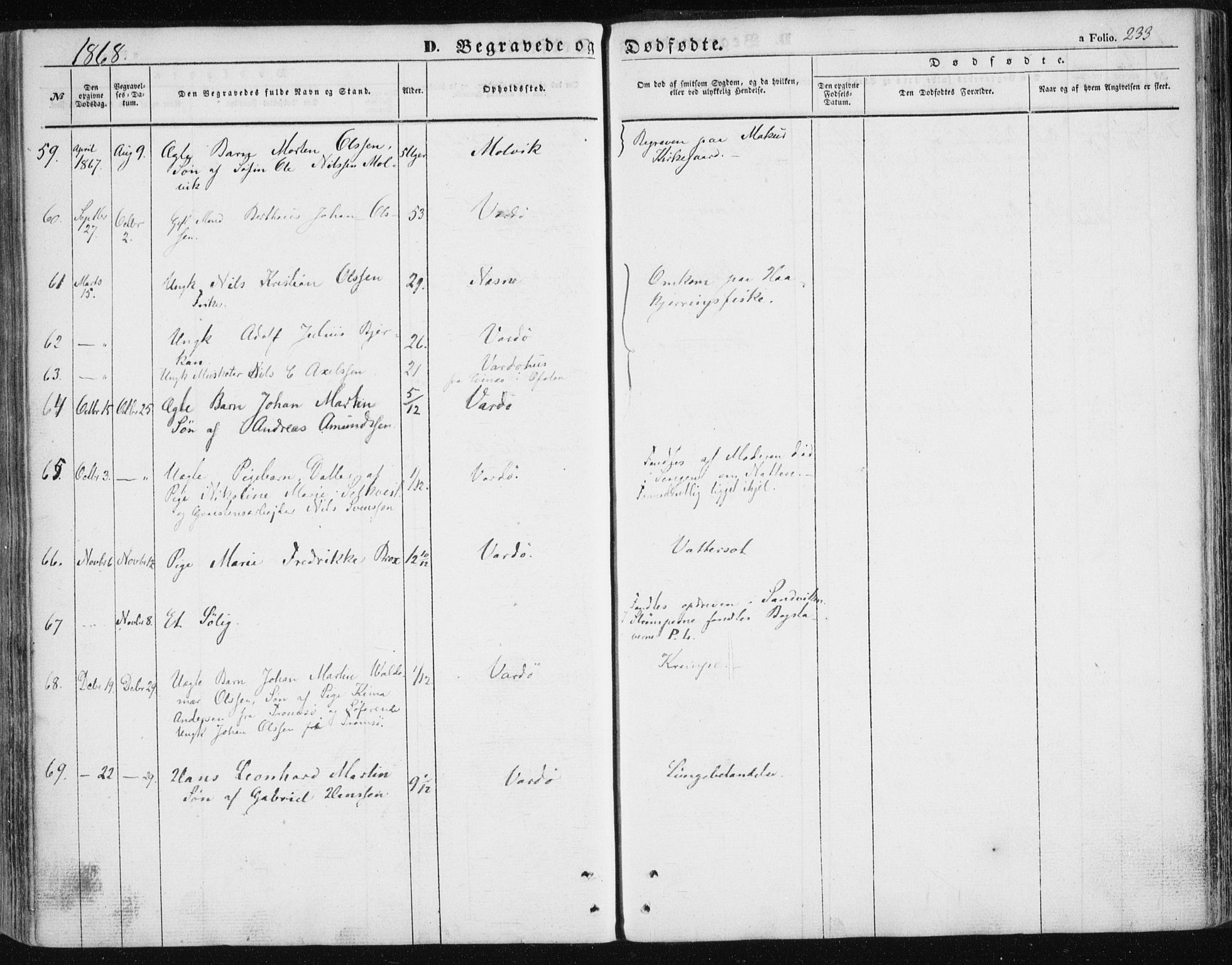Vardø sokneprestkontor, AV/SATØ-S-1332/H/Ha/L0004kirke: Parish register (official) no. 4, 1862-1871, p. 233