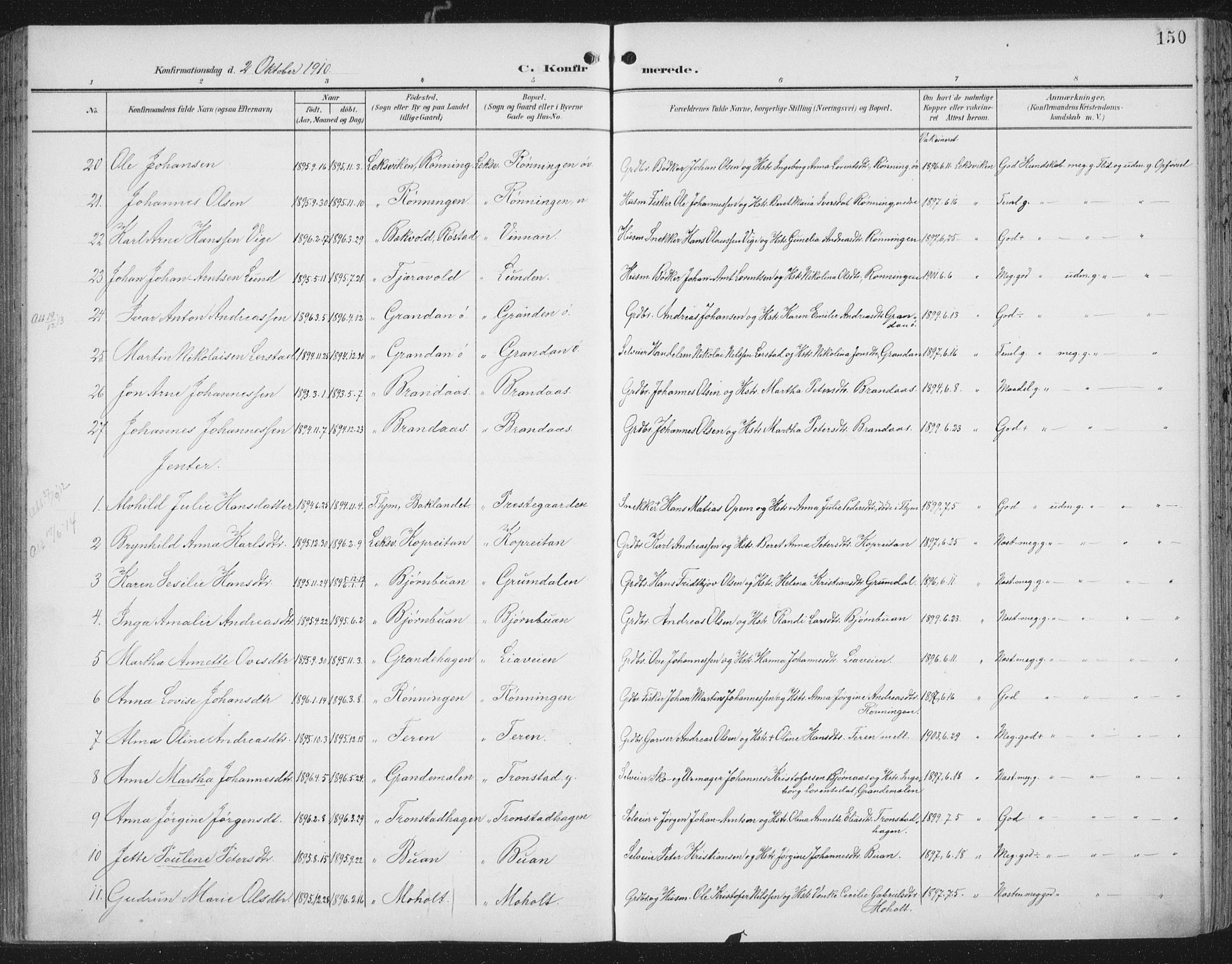 Ministerialprotokoller, klokkerbøker og fødselsregistre - Nord-Trøndelag, AV/SAT-A-1458/701/L0011: Parish register (official) no. 701A11, 1899-1915, p. 150