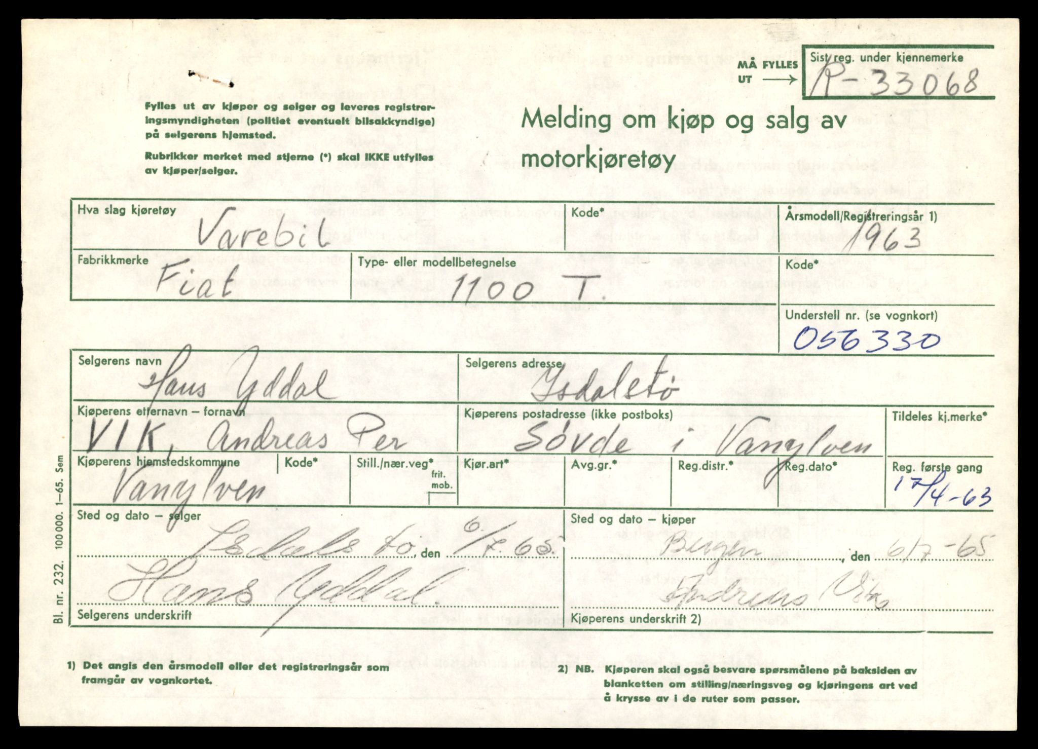 Møre og Romsdal vegkontor - Ålesund trafikkstasjon, AV/SAT-A-4099/F/Fe/L0036: Registreringskort for kjøretøy T 12831 - T 13030, 1927-1998, p. 1613