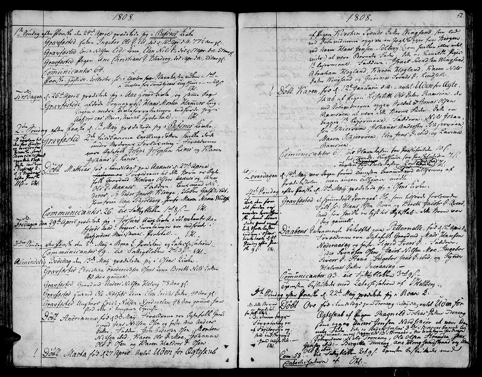 Ministerialprotokoller, klokkerbøker og fødselsregistre - Sør-Trøndelag, SAT/A-1456/657/L0701: Parish register (official) no. 657A02, 1802-1831, p. 52