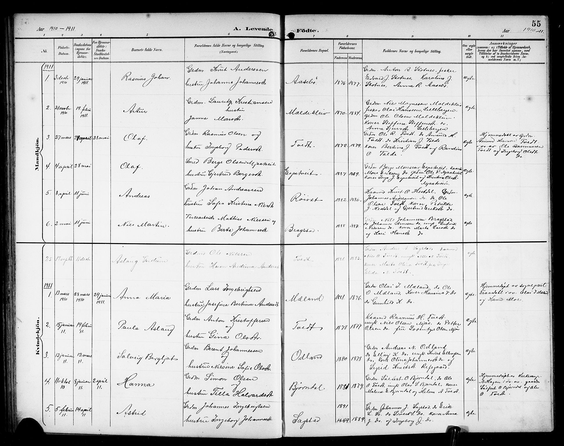 Alversund Sokneprestembete, SAB/A-73901/H/Ha/Hab: Parish register (copy) no. C 4, 1894-1924, p. 55