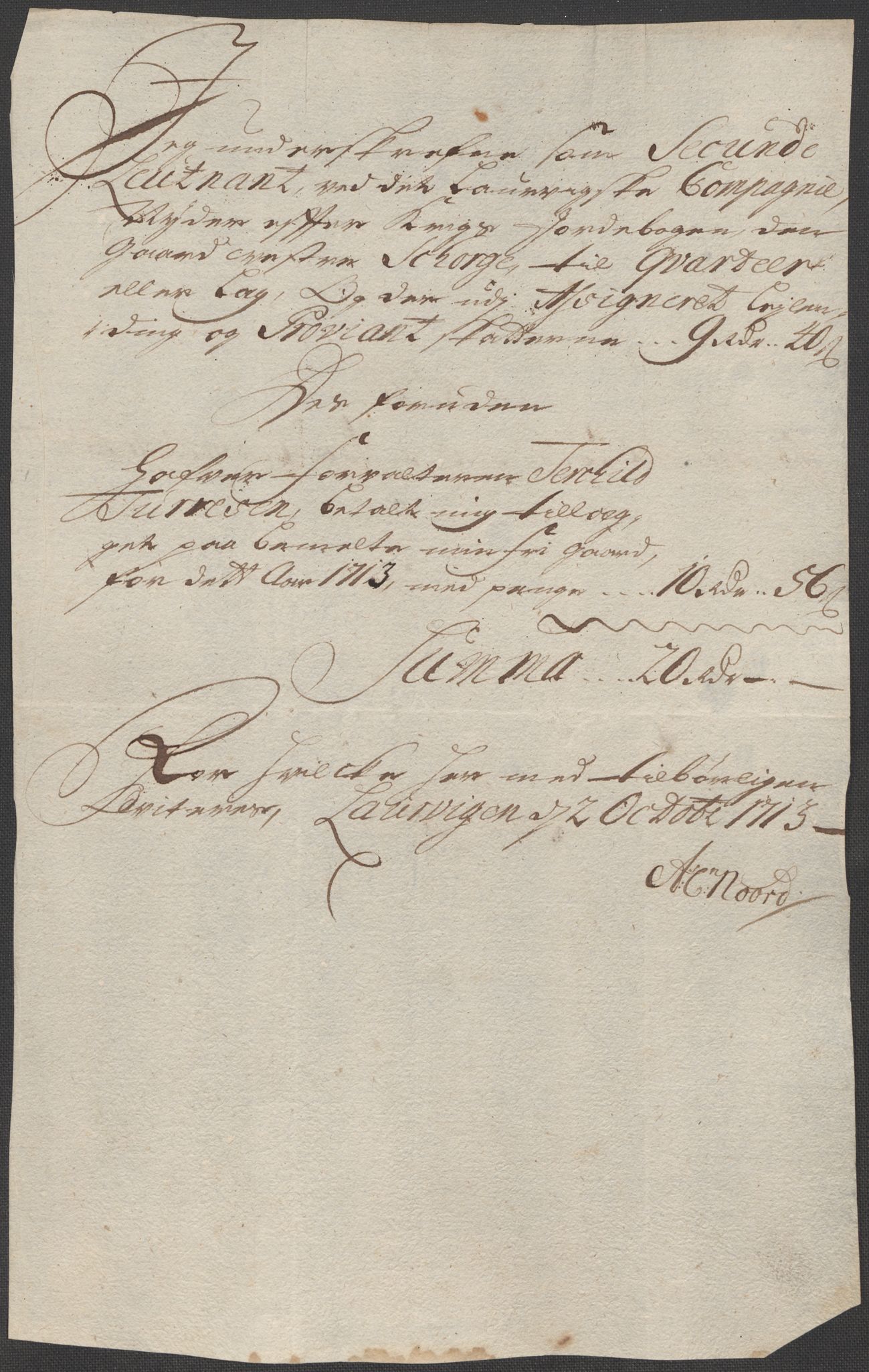 Rentekammeret inntil 1814, Reviderte regnskaper, Fogderegnskap, AV/RA-EA-4092/R33/L1985: Fogderegnskap Larvik grevskap, 1713, p. 358