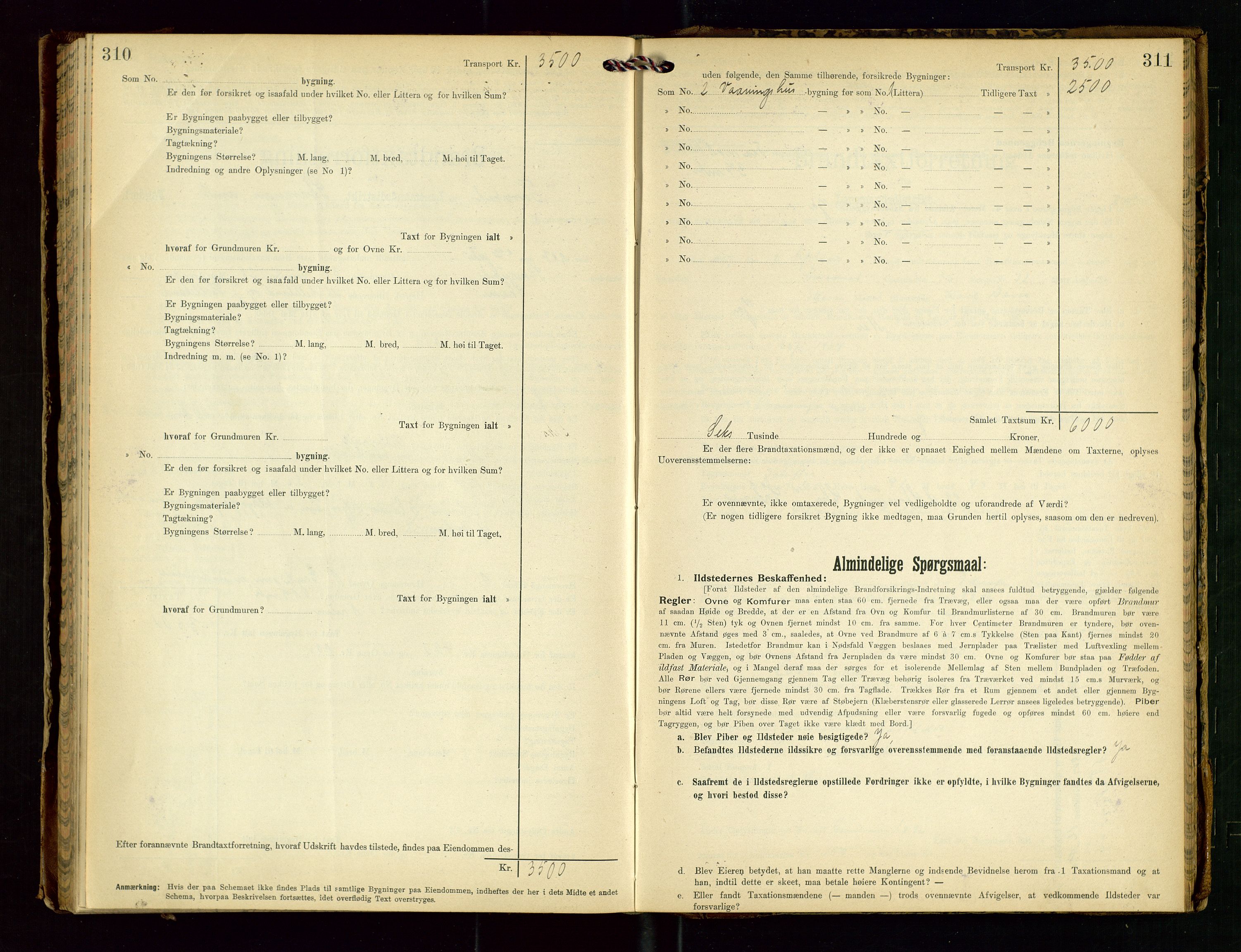 Torvestad lensmannskontor, AV/SAST-A-100307/1/Gob/L0003: "Brandtaxationsprotokol for Torvestad Lensmannsdistrikt", 1905-1909, p. 310-311