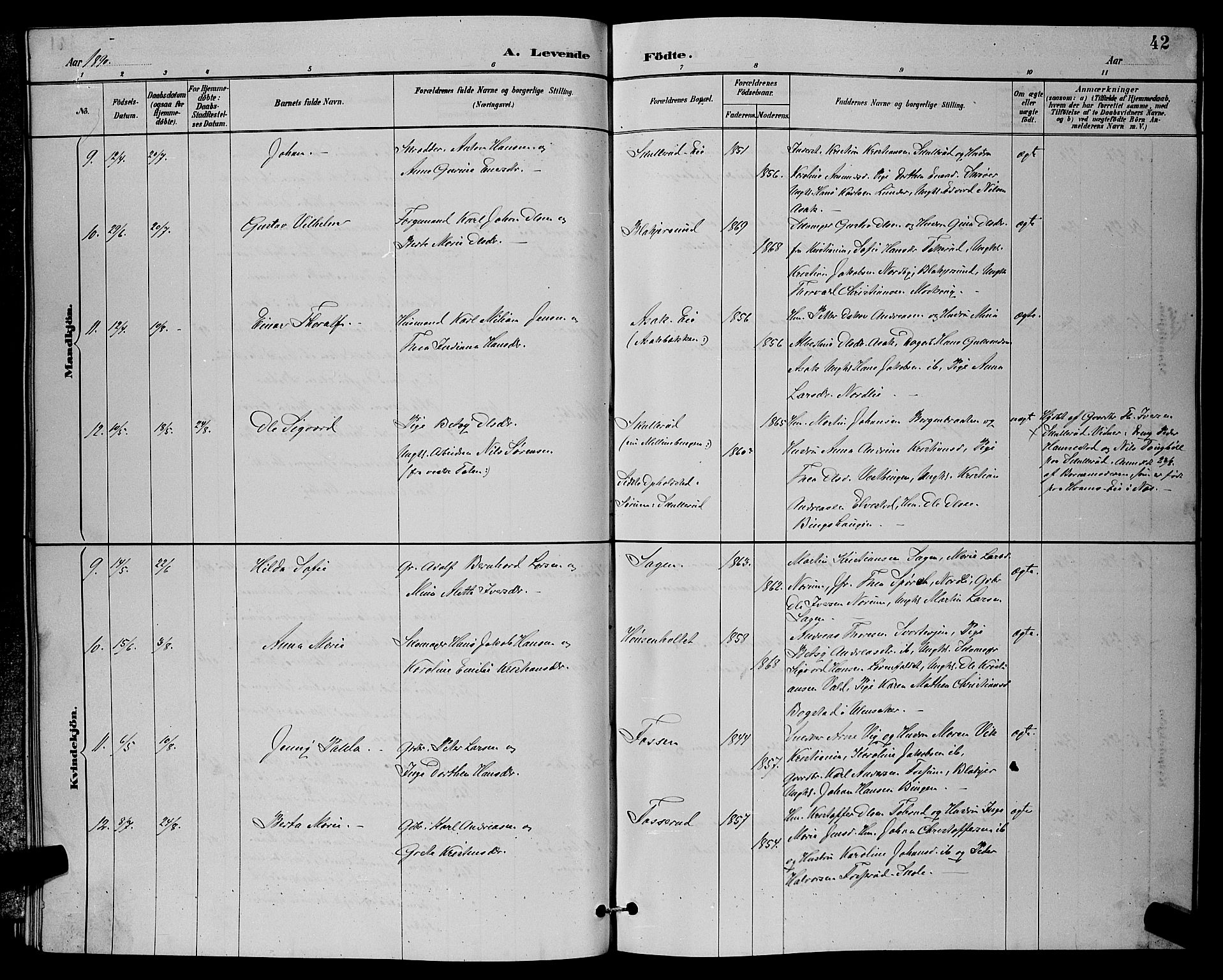 Sørum prestekontor Kirkebøker, SAO/A-10303/G/Ga/L0005: Parish register (copy) no. I 5.1, 1886-1894, p. 42