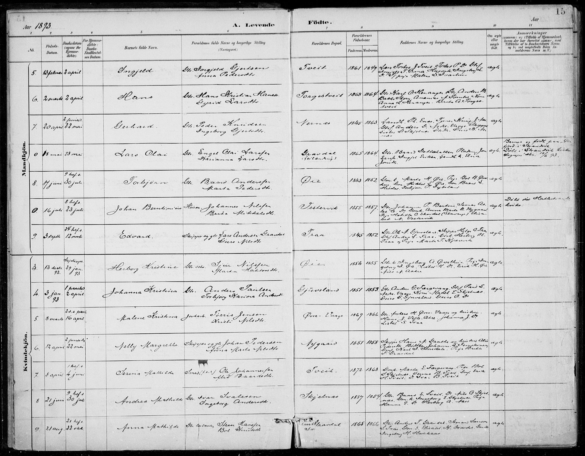 Strandebarm sokneprestembete, SAB/A-78401/H/Haa: Parish register (official) no. D  1, 1886-1912, p. 15
