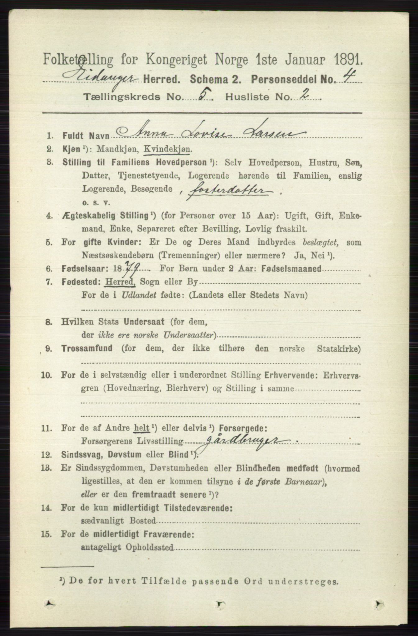 RA, 1891 census for 0813 Eidanger, 1891, p. 2276