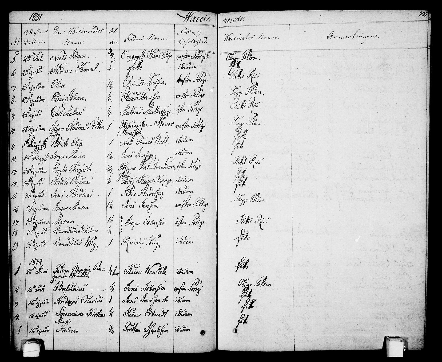 Porsgrunn kirkebøker , SAKO/A-104/F/Fa/L0005: Parish register (official) no. 5, 1828-1840, p. 225