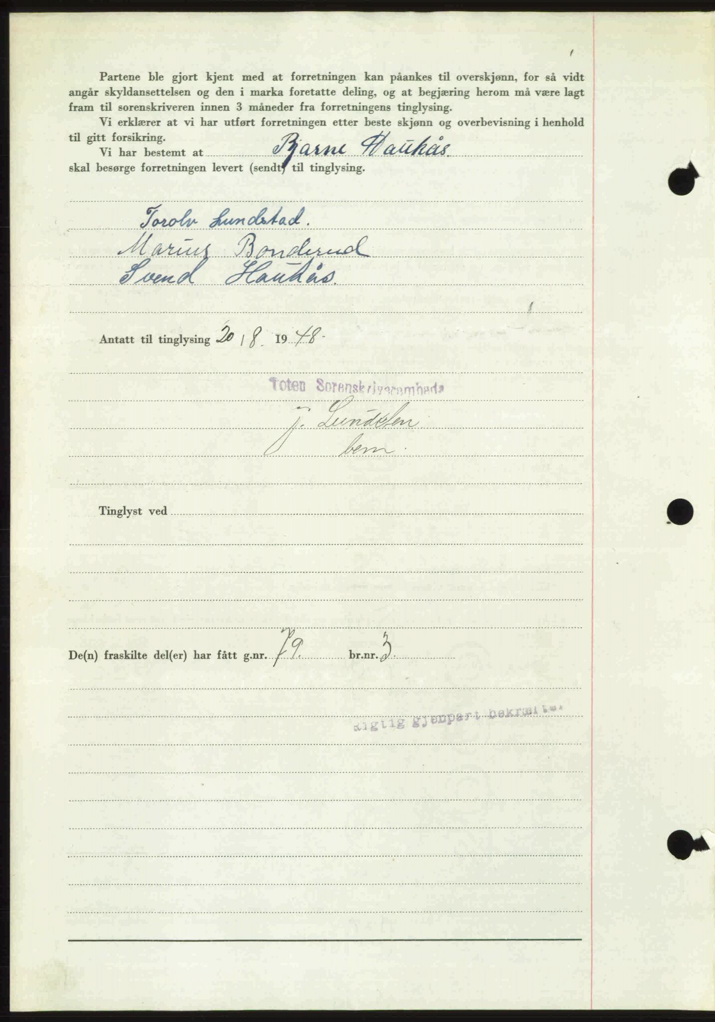 Toten tingrett, SAH/TING-006/H/Hb/Hbc/L0020: Mortgage book no. Hbc-20, 1948-1948, Diary no: : 2647/1948