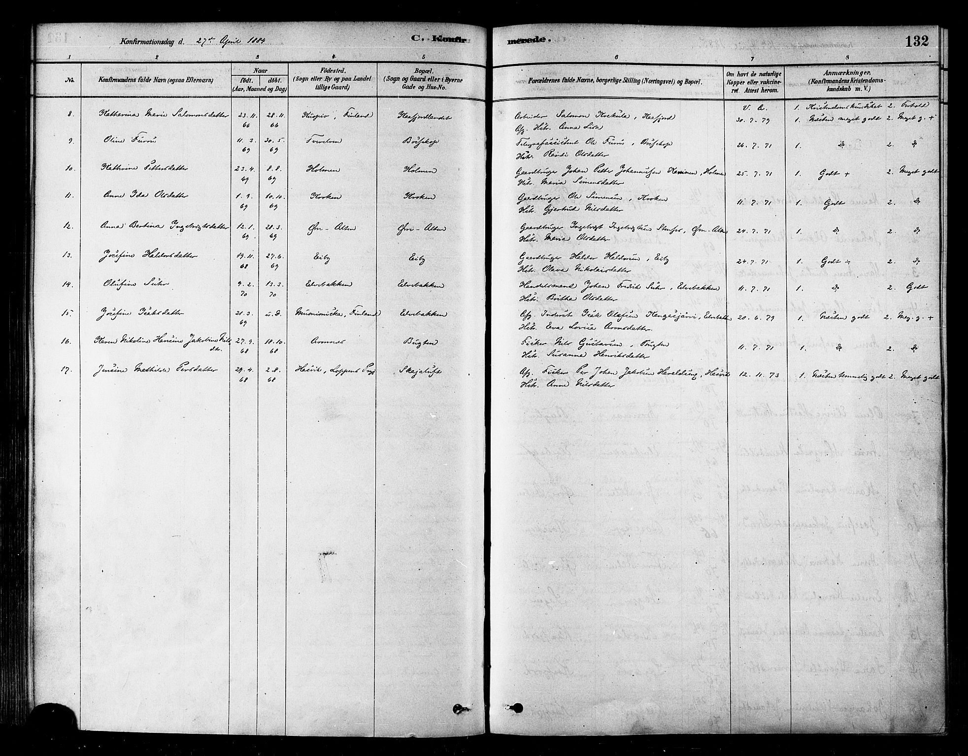 Alta sokneprestkontor, SATØ/S-1338/H/Ha/L0002.kirke: Parish register (official) no. 2, 1879-1892, p. 132