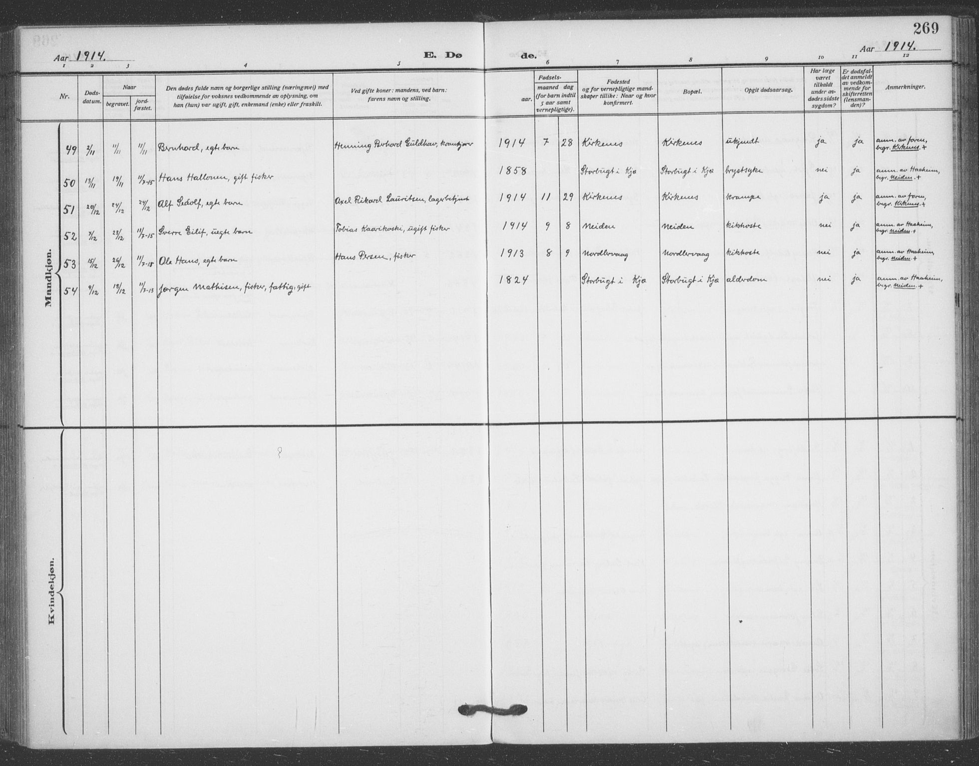 Sør-Varanger sokneprestkontor, AV/SATØ-S-1331/H/Ha/L0005kirke: Parish register (official) no. 5, 1909-1919, p. 269