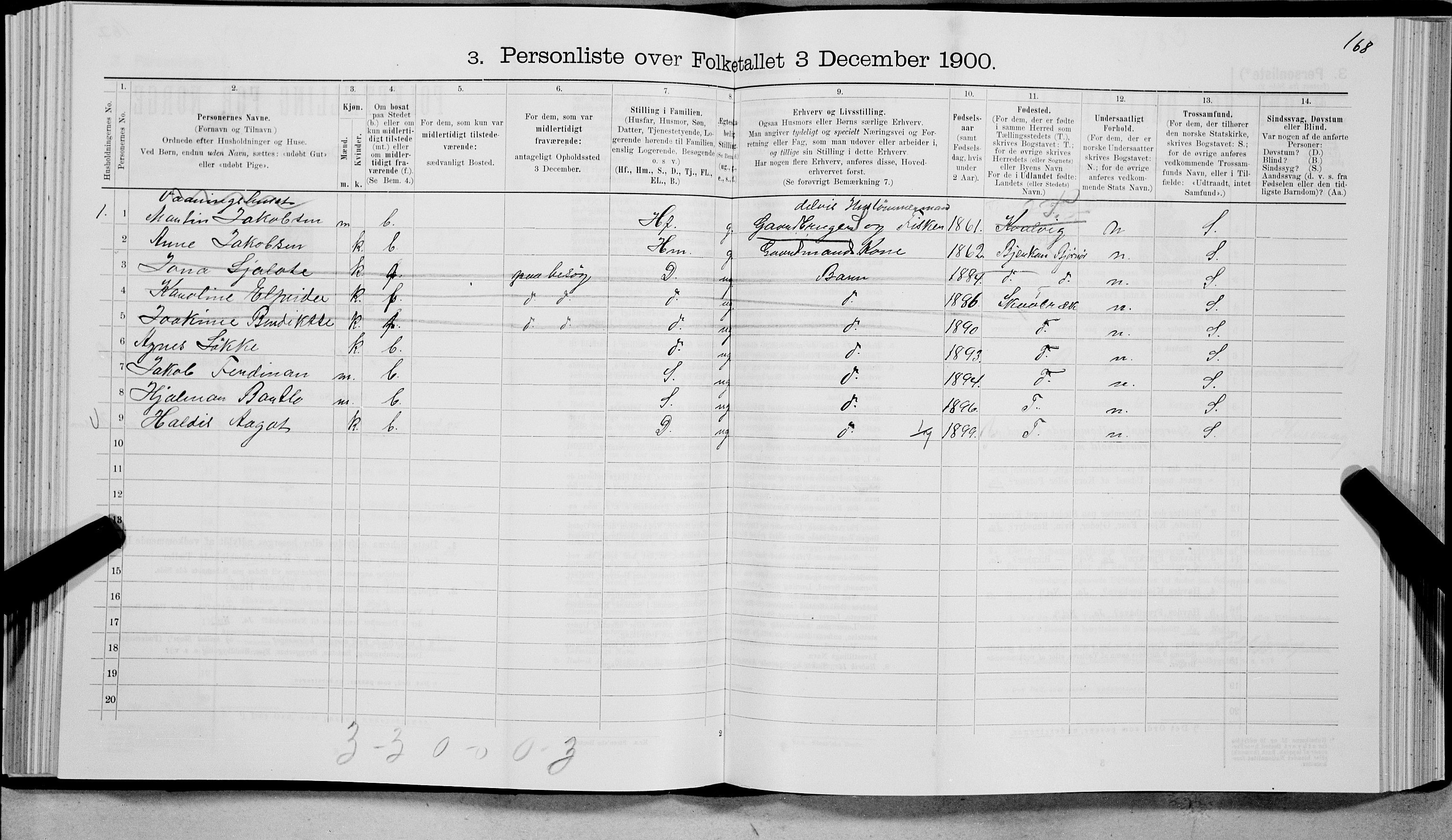 SAT, 1900 census for Bø, 1900, p. 1070